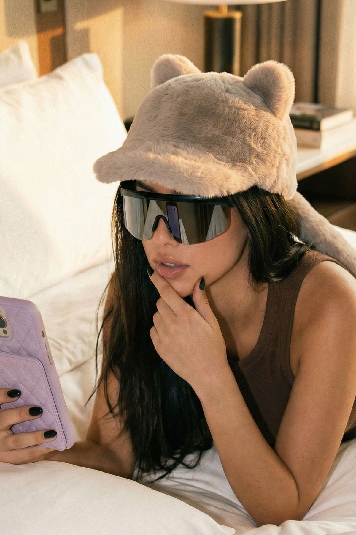 Beige Plush Cat Ears Hat