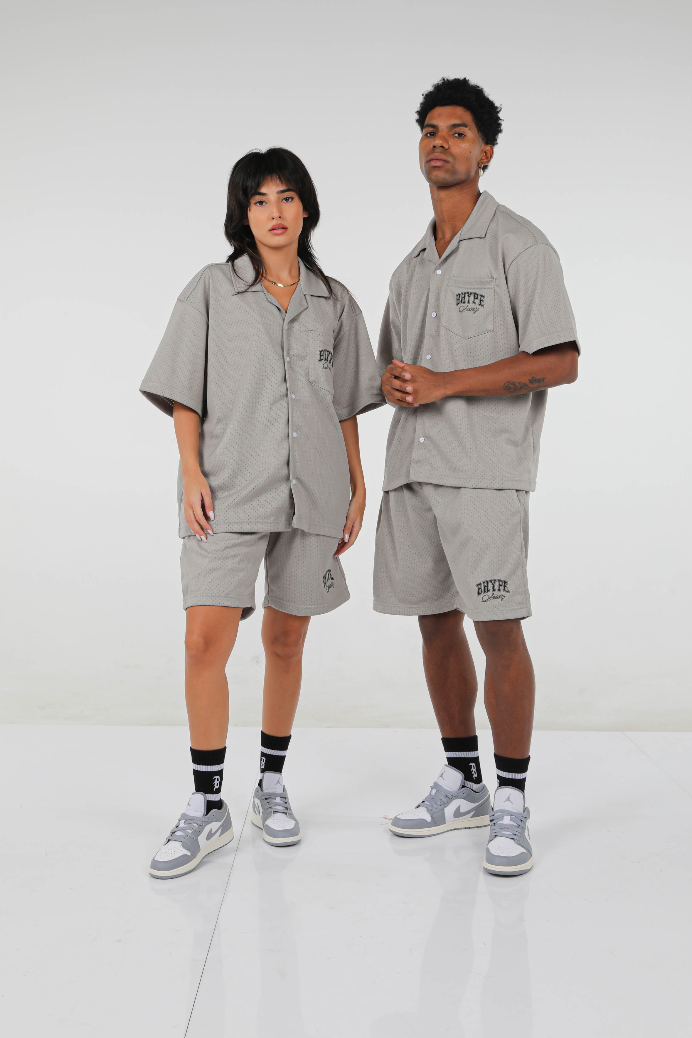BHYPE SOCIETY GREY MESH SHORT & SHIRT SET
