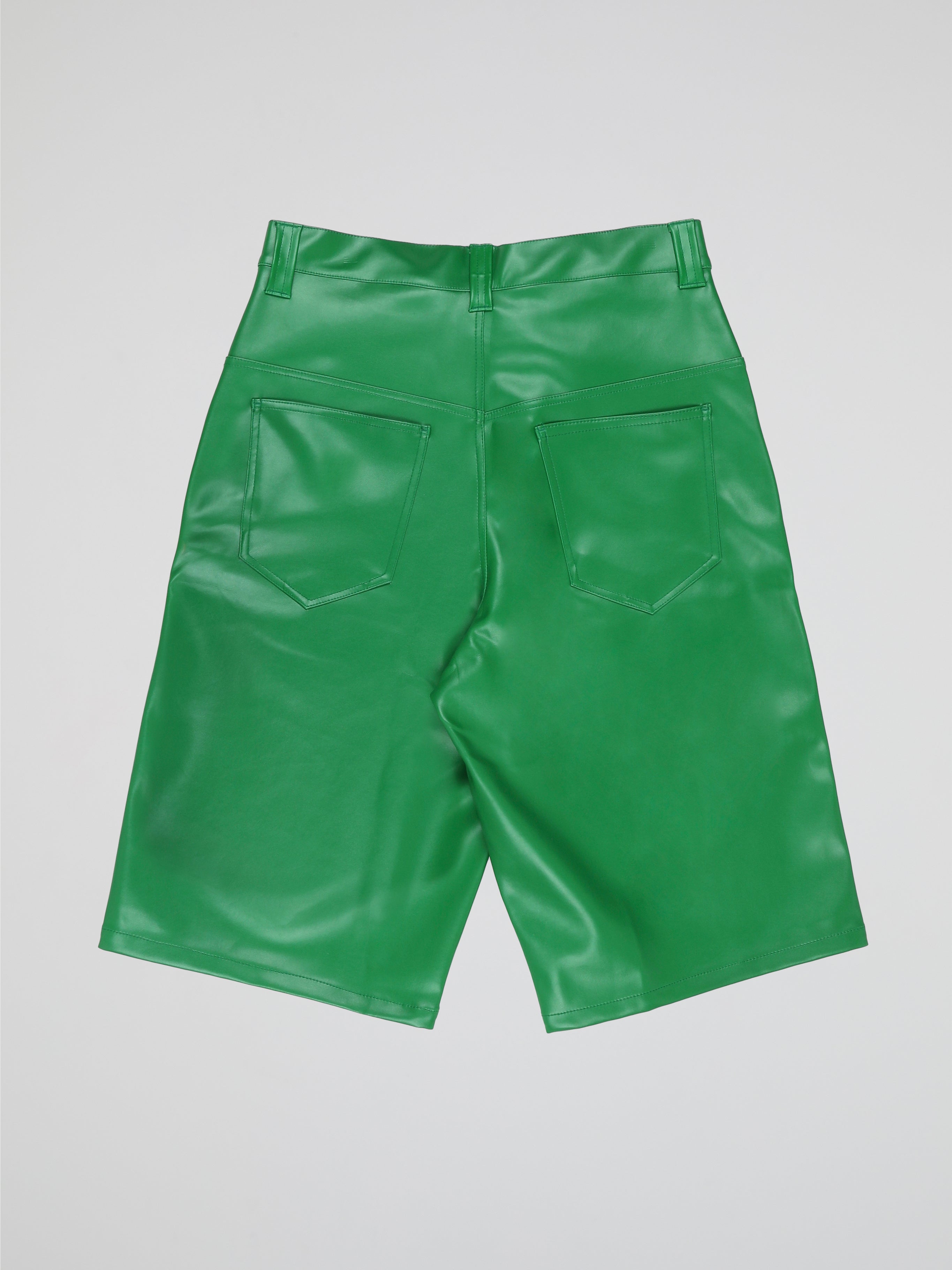 BHYPE SOCIETY GREEN BAGGY LEATHER SHORTS