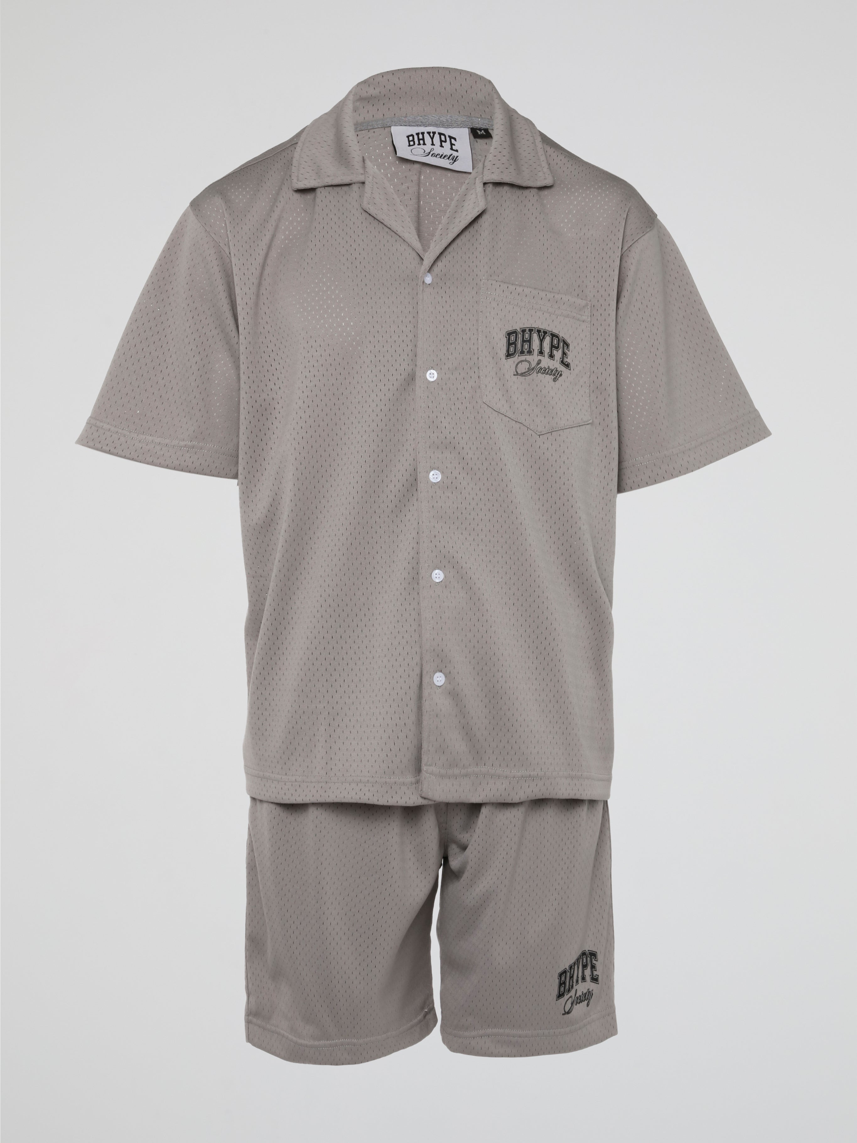 BHYPE SOCIETY GREY MESH SHORT & SHIRT SET