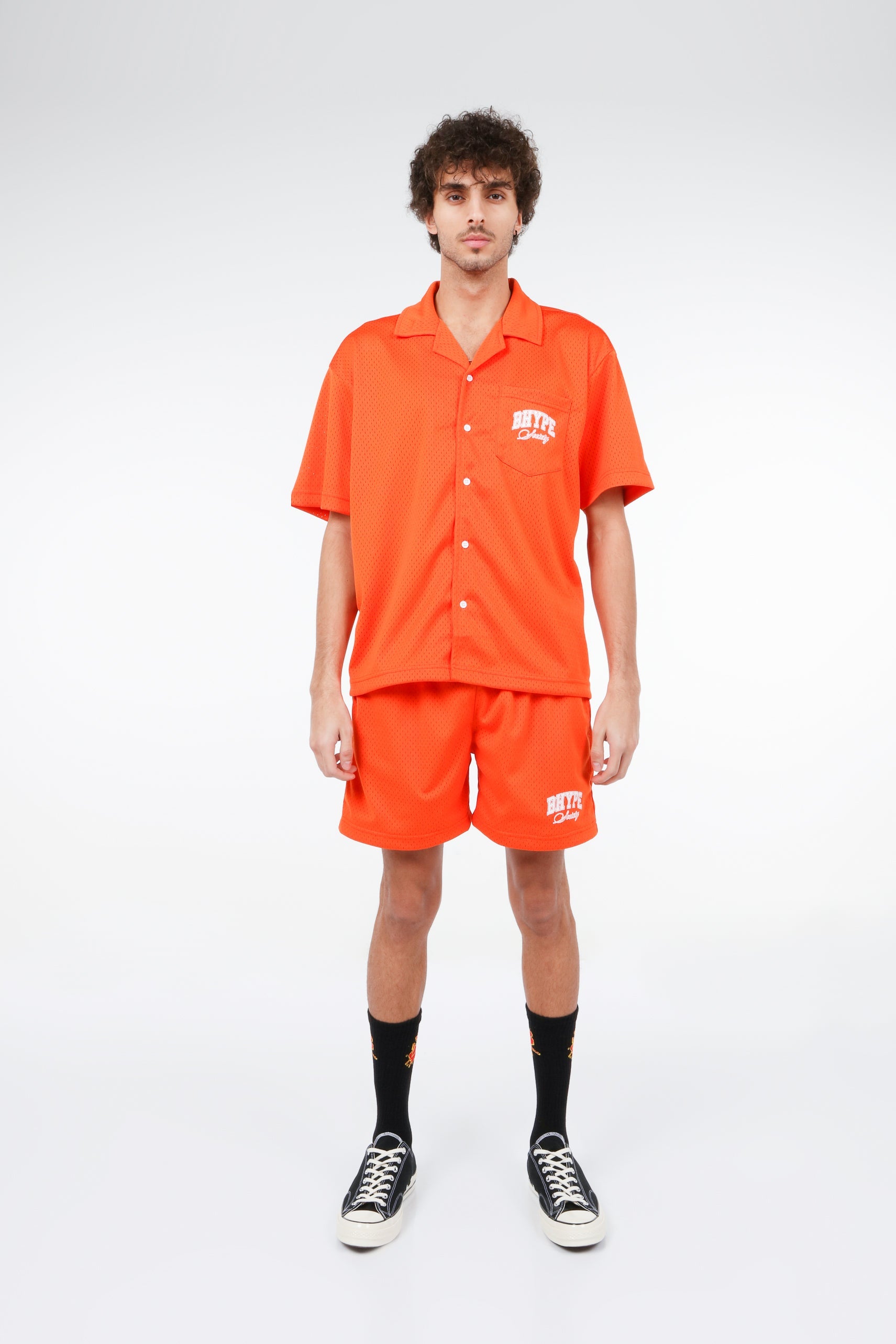 BHYPE SOCIETY ORANGE MESH SHORT & SHIRT SET