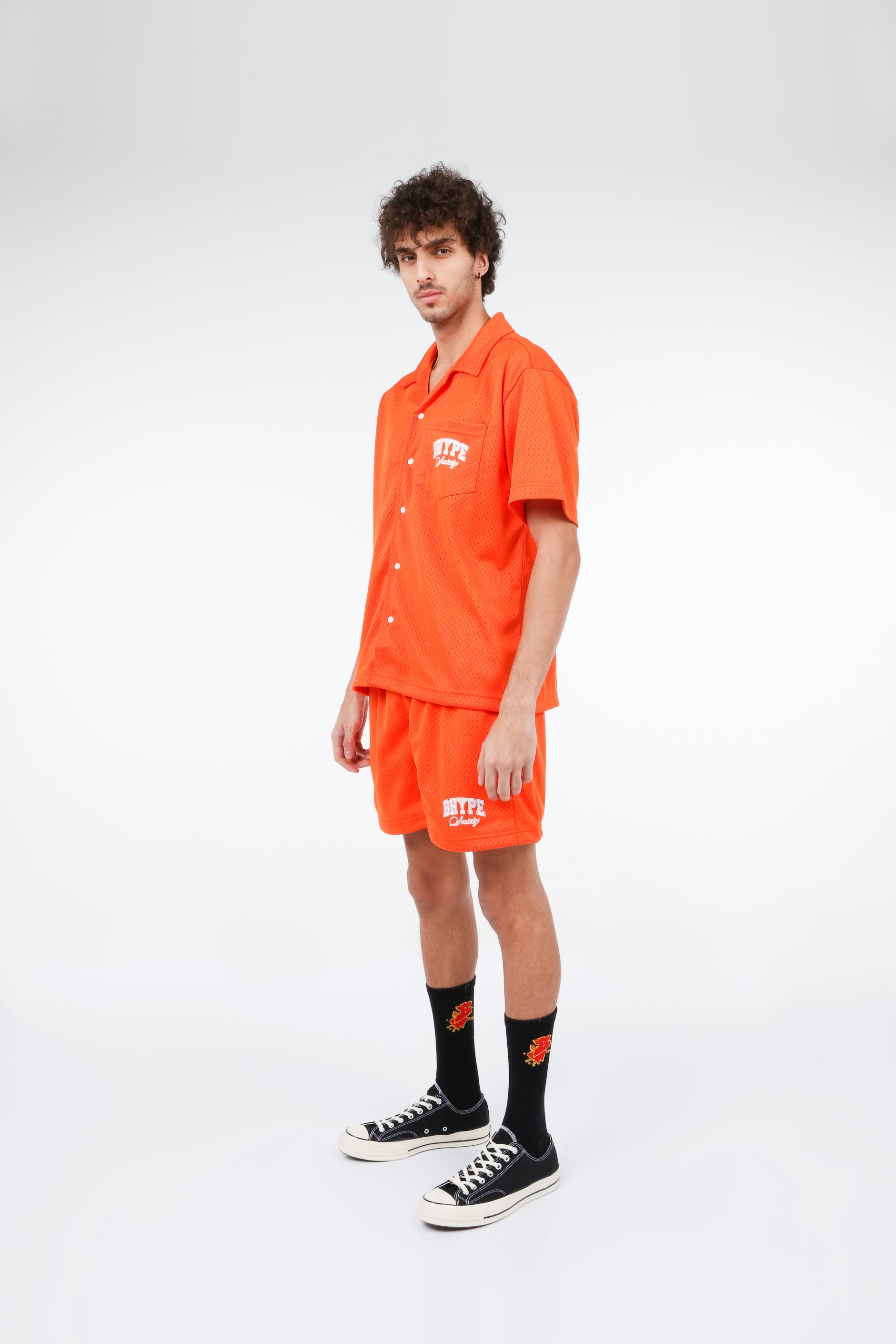BHYPE SOCIETY ORANGE MESH SHORT & SHIRT SET