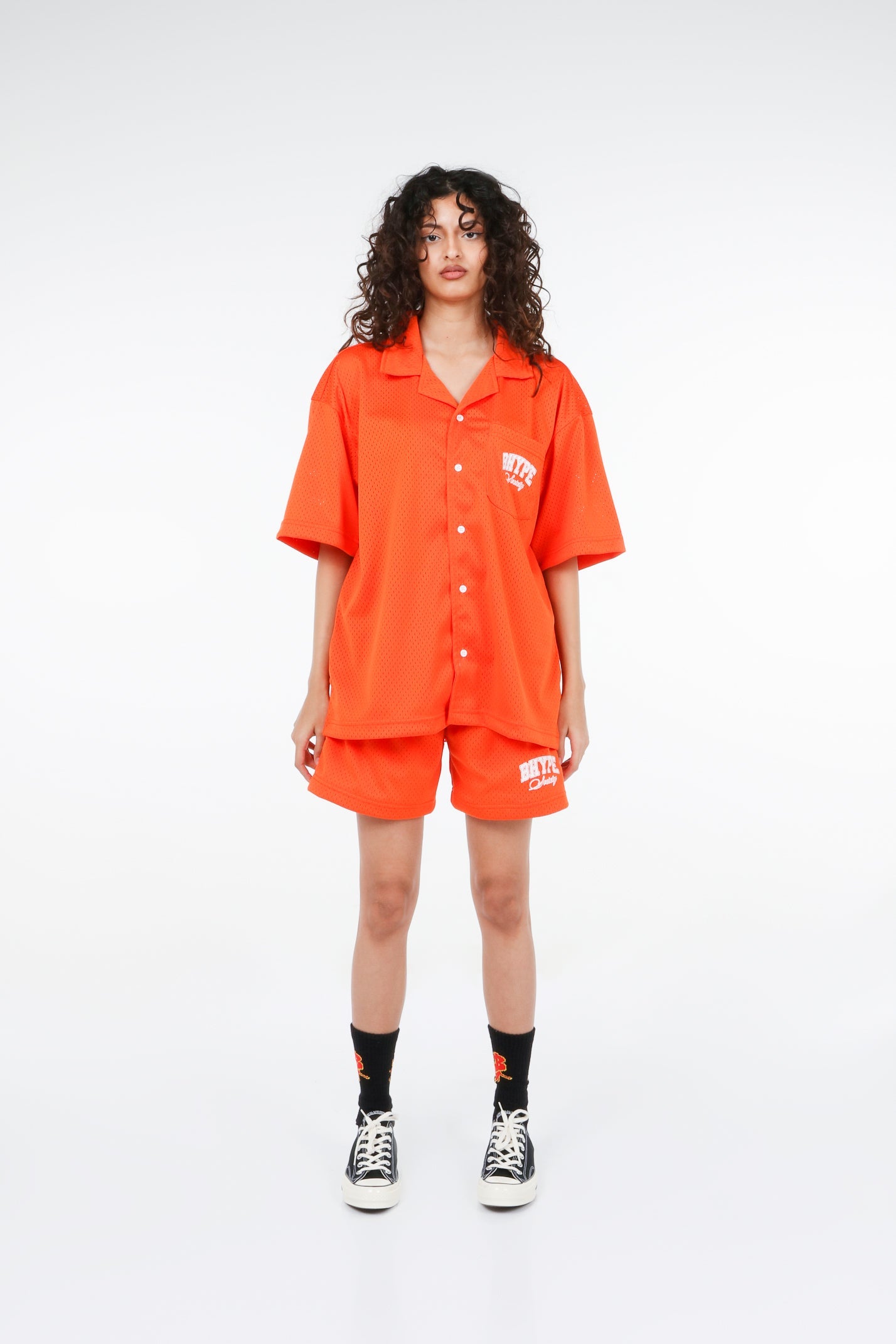 BHYPE SOCIETY ORANGE MESH SHORT & SHIRT SET