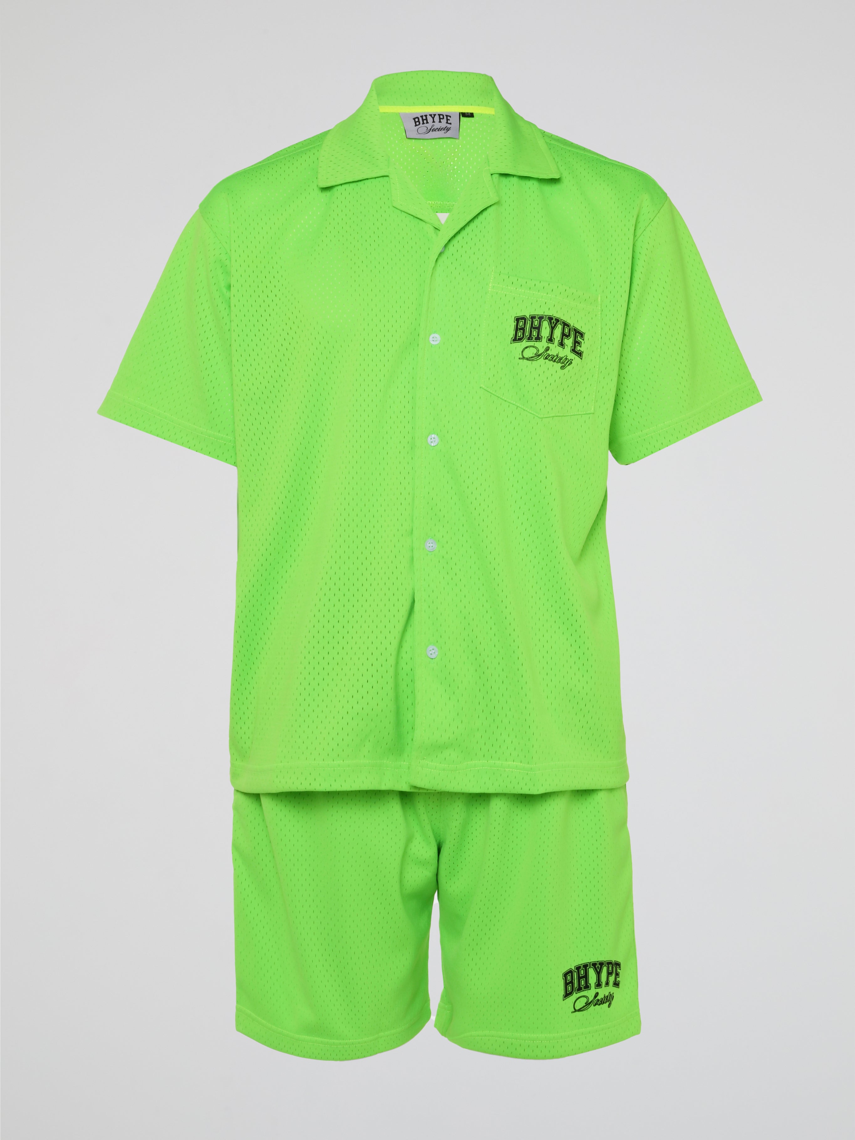 BHYPE SOCIETY NEON GREEN MESH SHORT & SHIRT SET