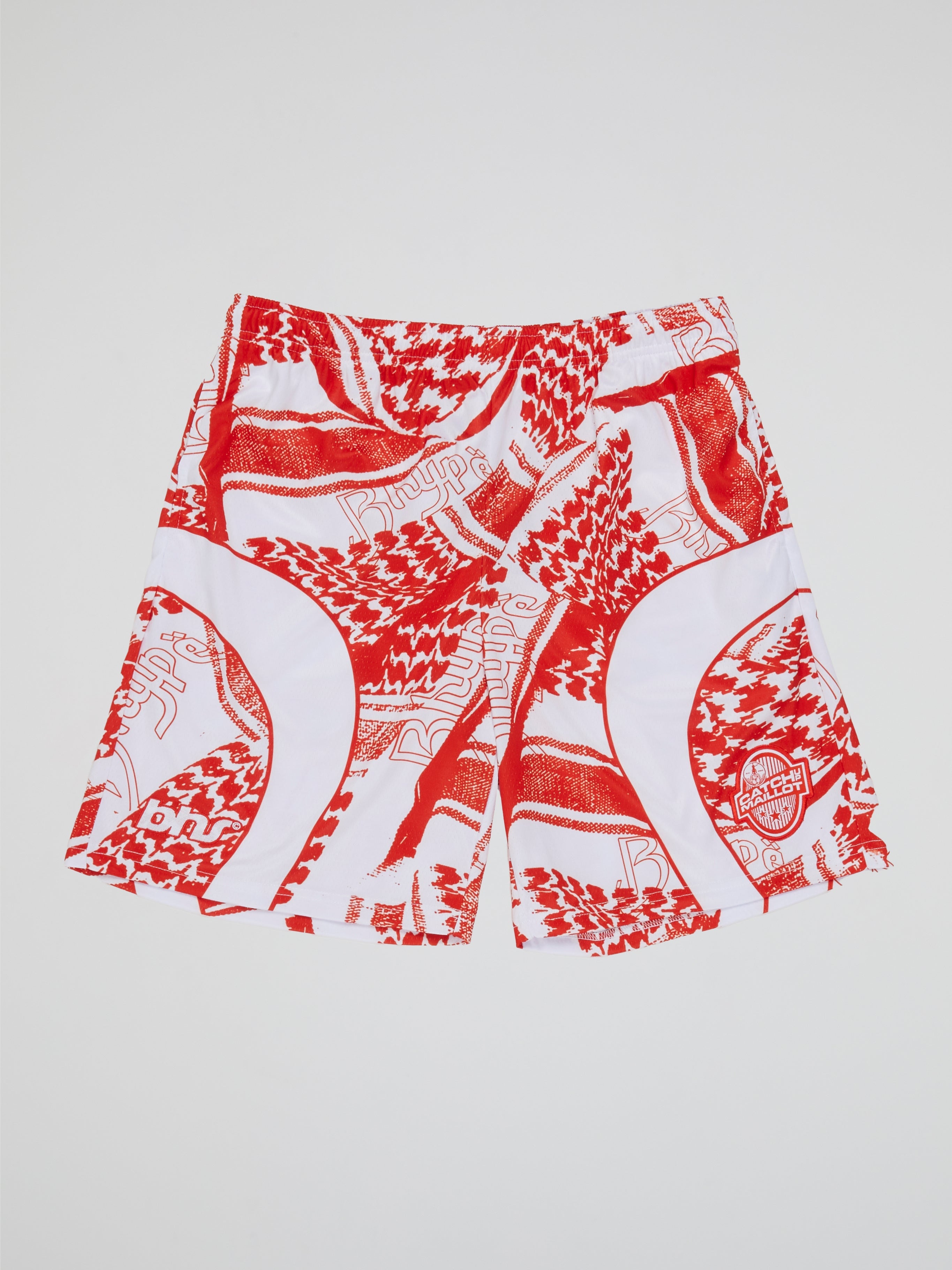 BHYPE SOCIETY RED & WHITE KEFFIYEH SOCCER SHORTS