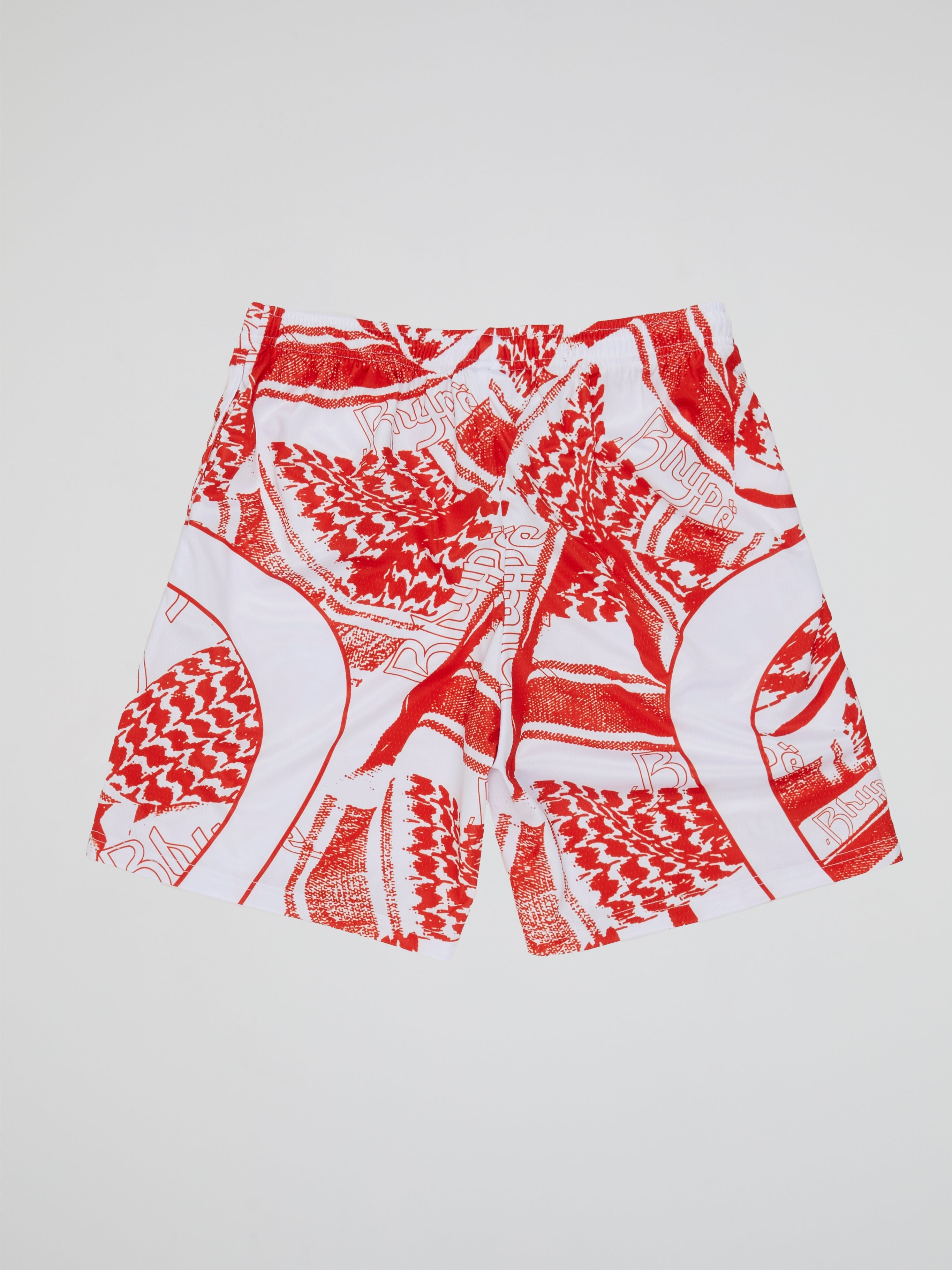 BHYPE SOCIETY RED & WHITE KEFFIYEH SOCCER SHORTS