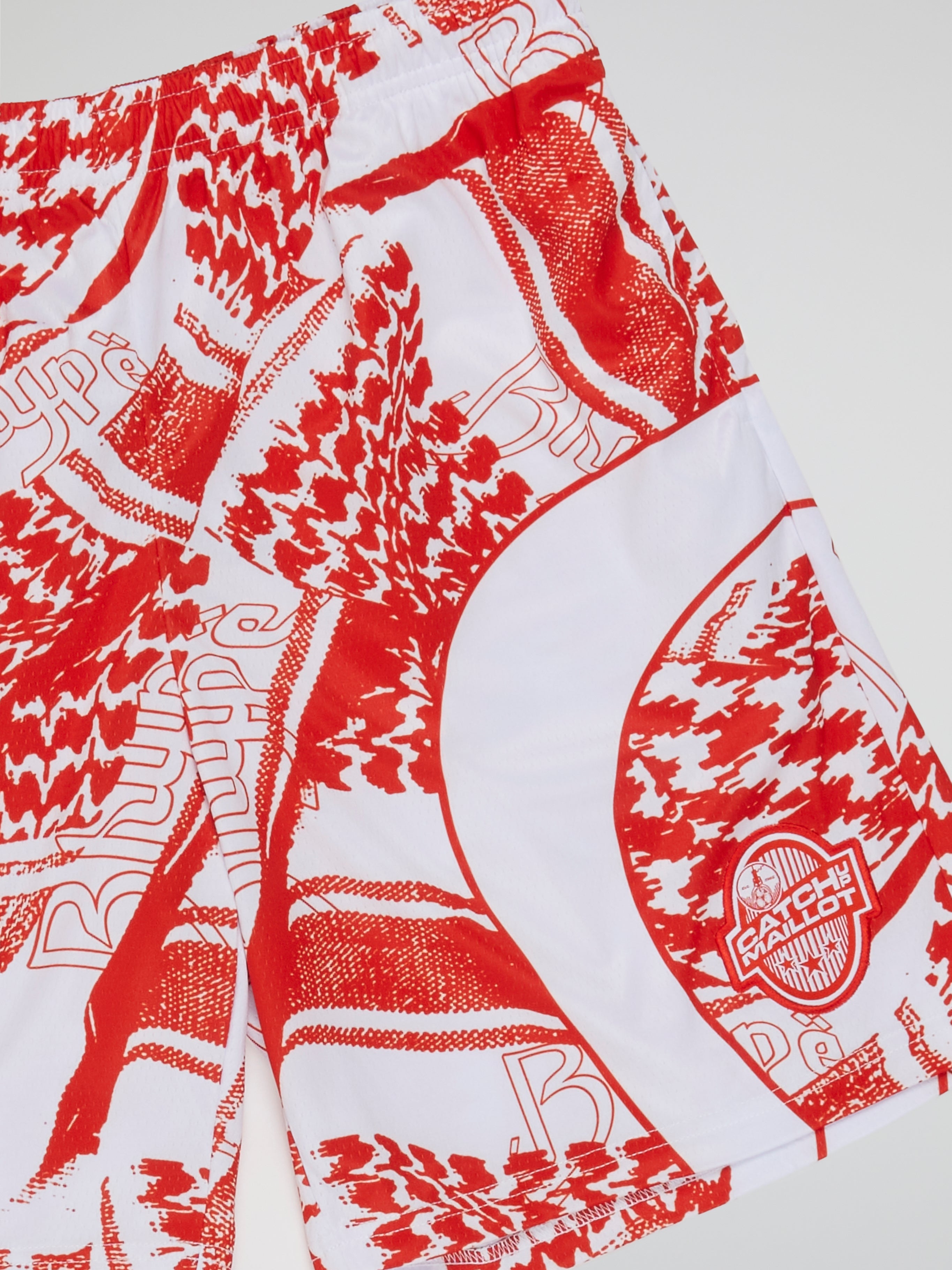 BHYPE SOCIETY RED & WHITE KEFFIYEH SOCCER SHORTS