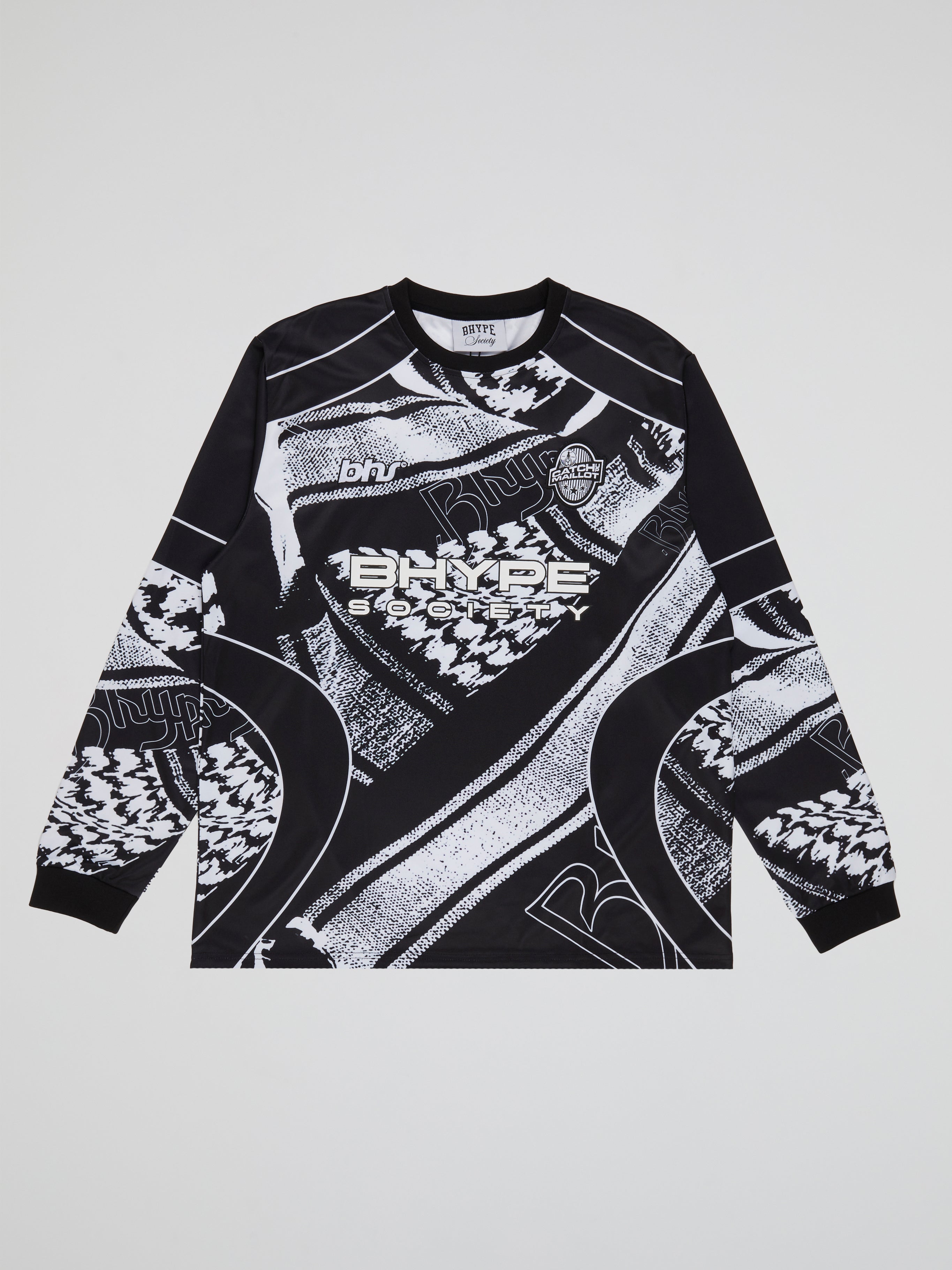 BHYPE SOCIETY BLACK & WHITE KEFFIYEH LONG SLEEVES SOCCER JERSEY