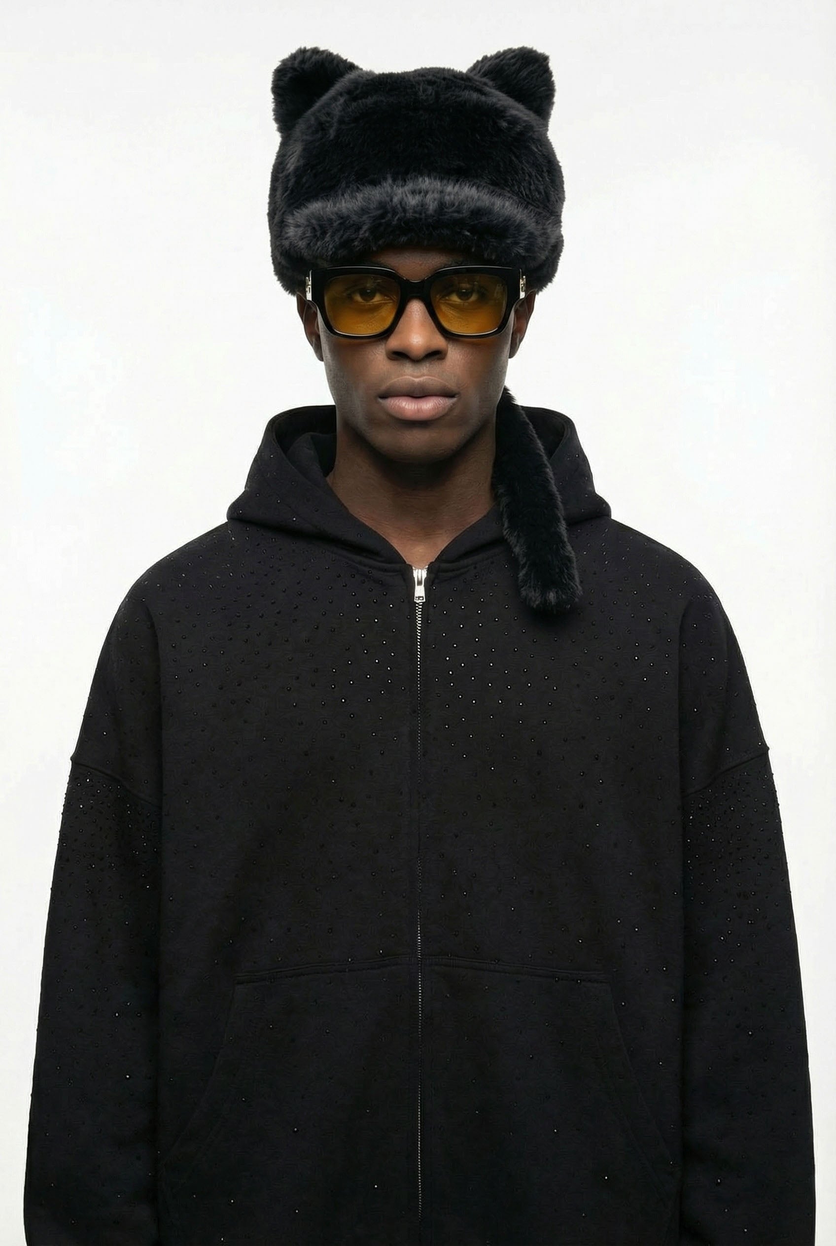 Black Plush Cat Ears Hat