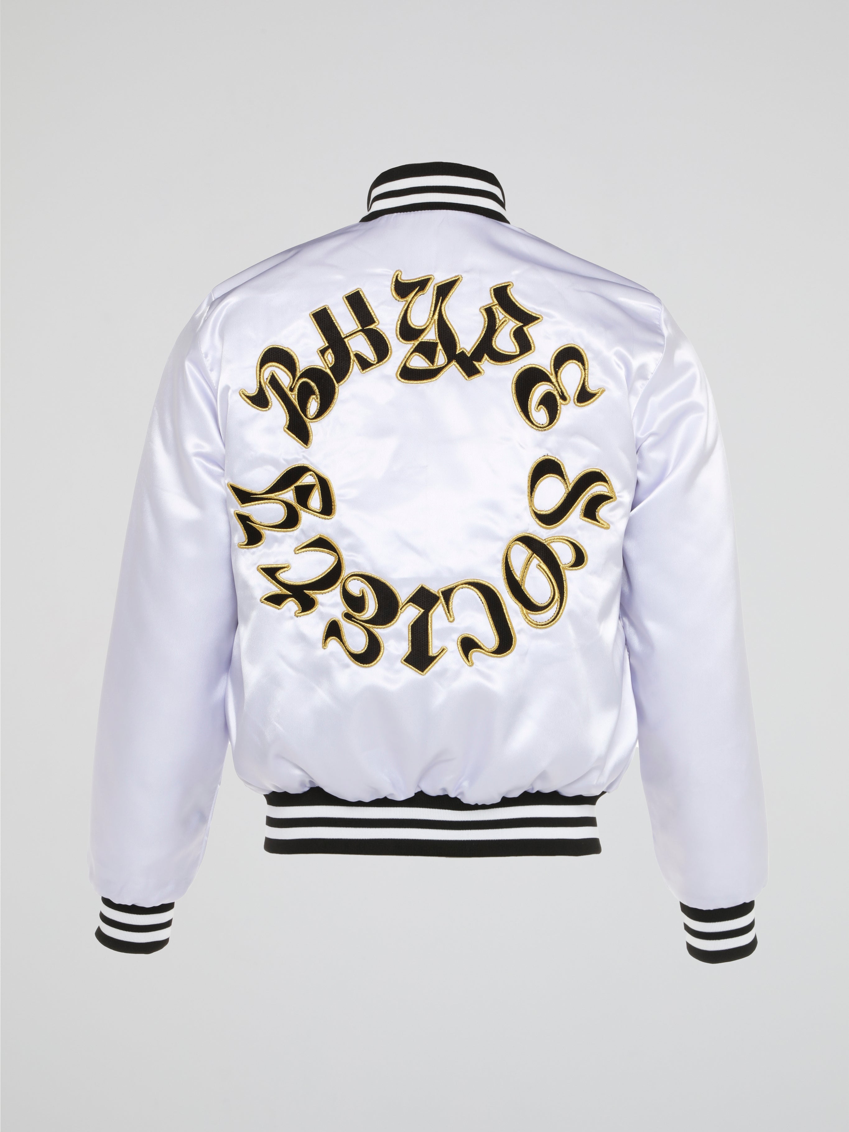 BHYPE SOCIETY WHITE SATIN JACKET REVERSE LOGO
