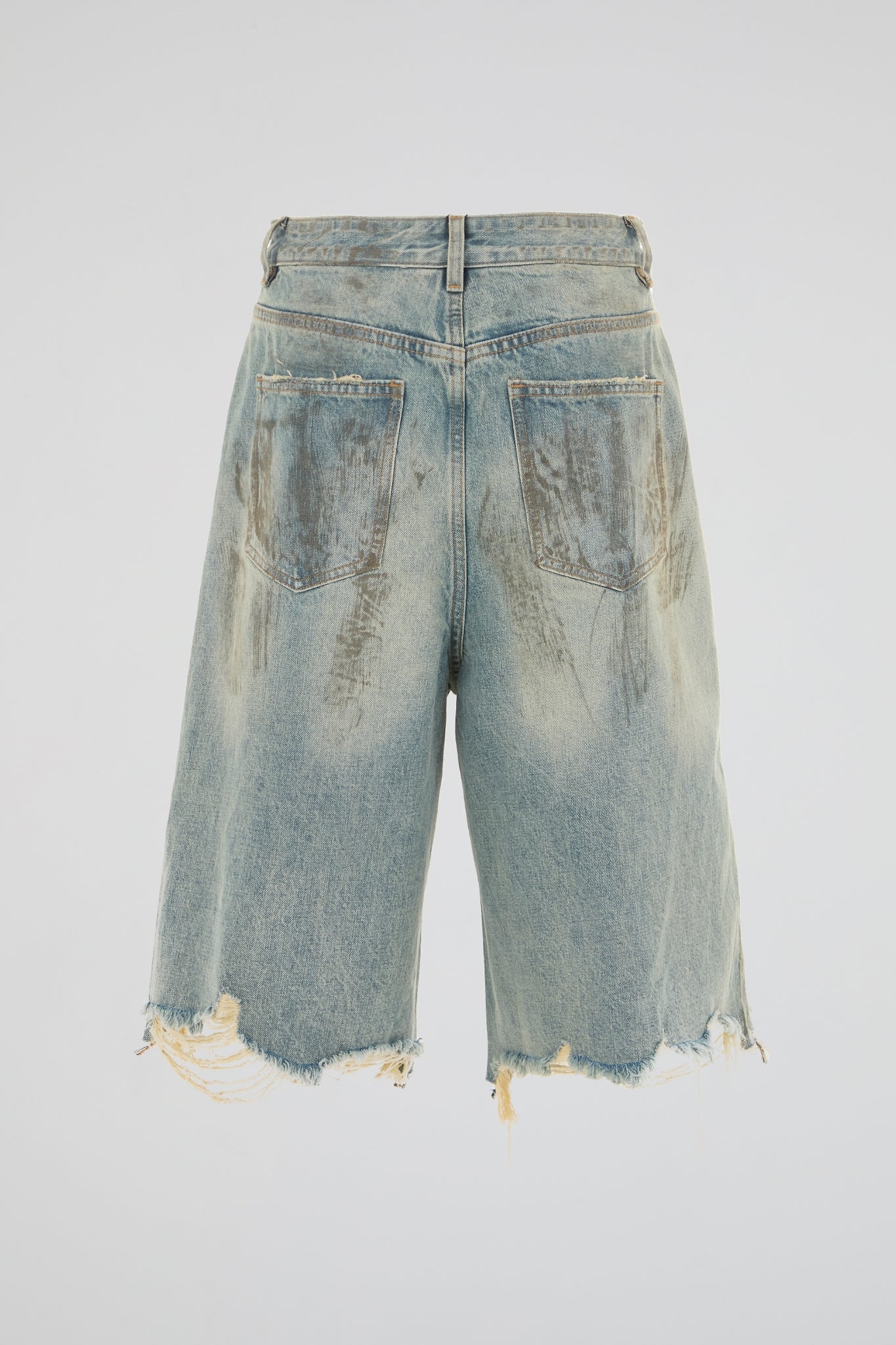 DENIM - RIPPED & WASHED DENIM LONG SHORTS