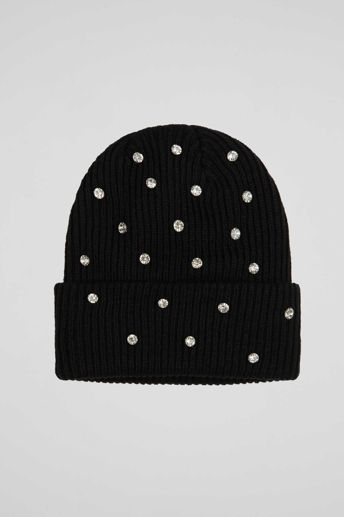 Rhinestone black lined beanie