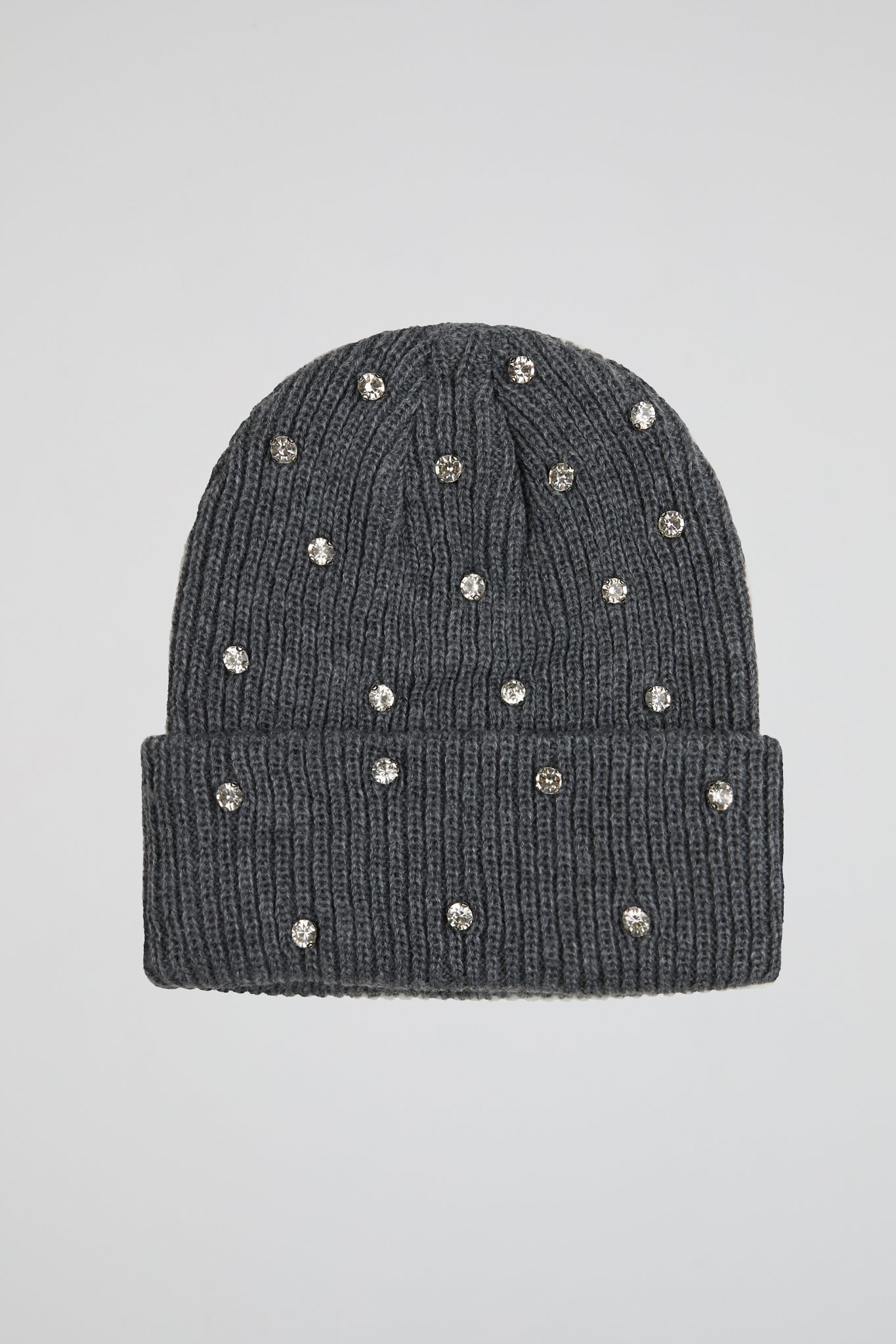 Rhinestone dark grey lined beanie