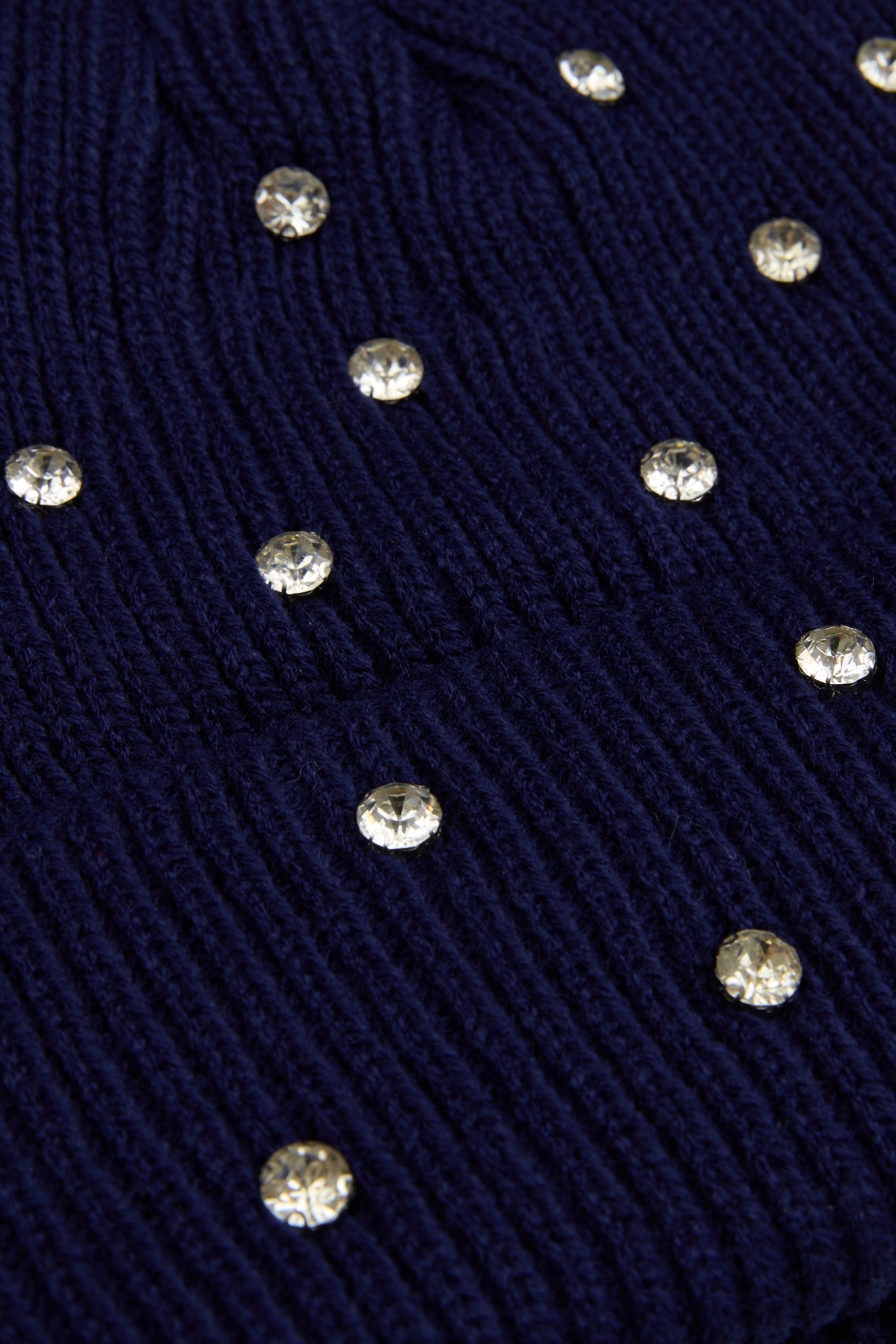 Rhinestone navy blue lined beanie