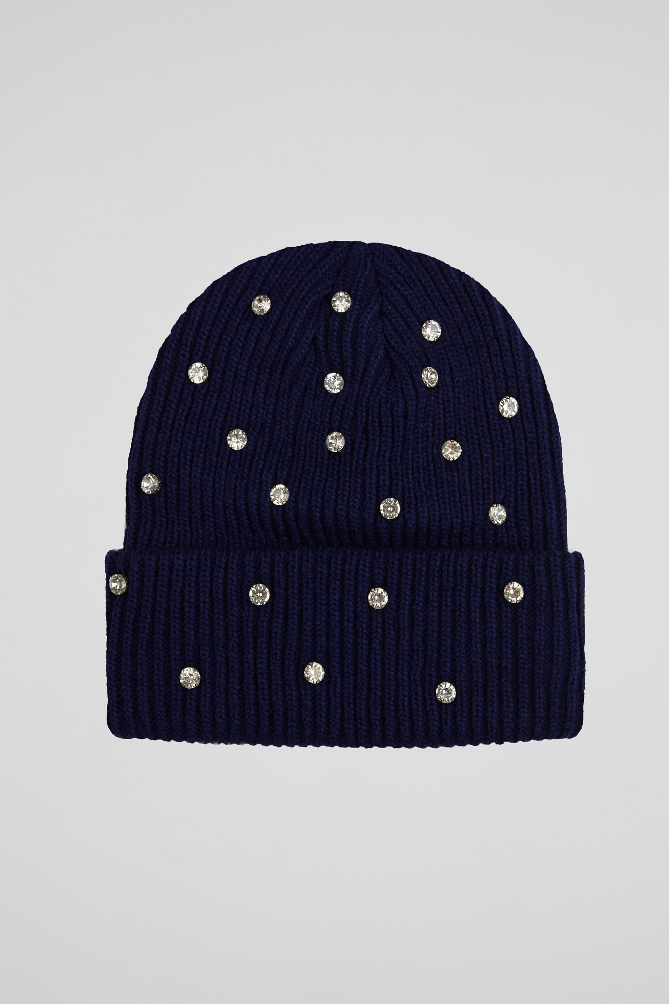 Rhinestone navy blue lined beanie