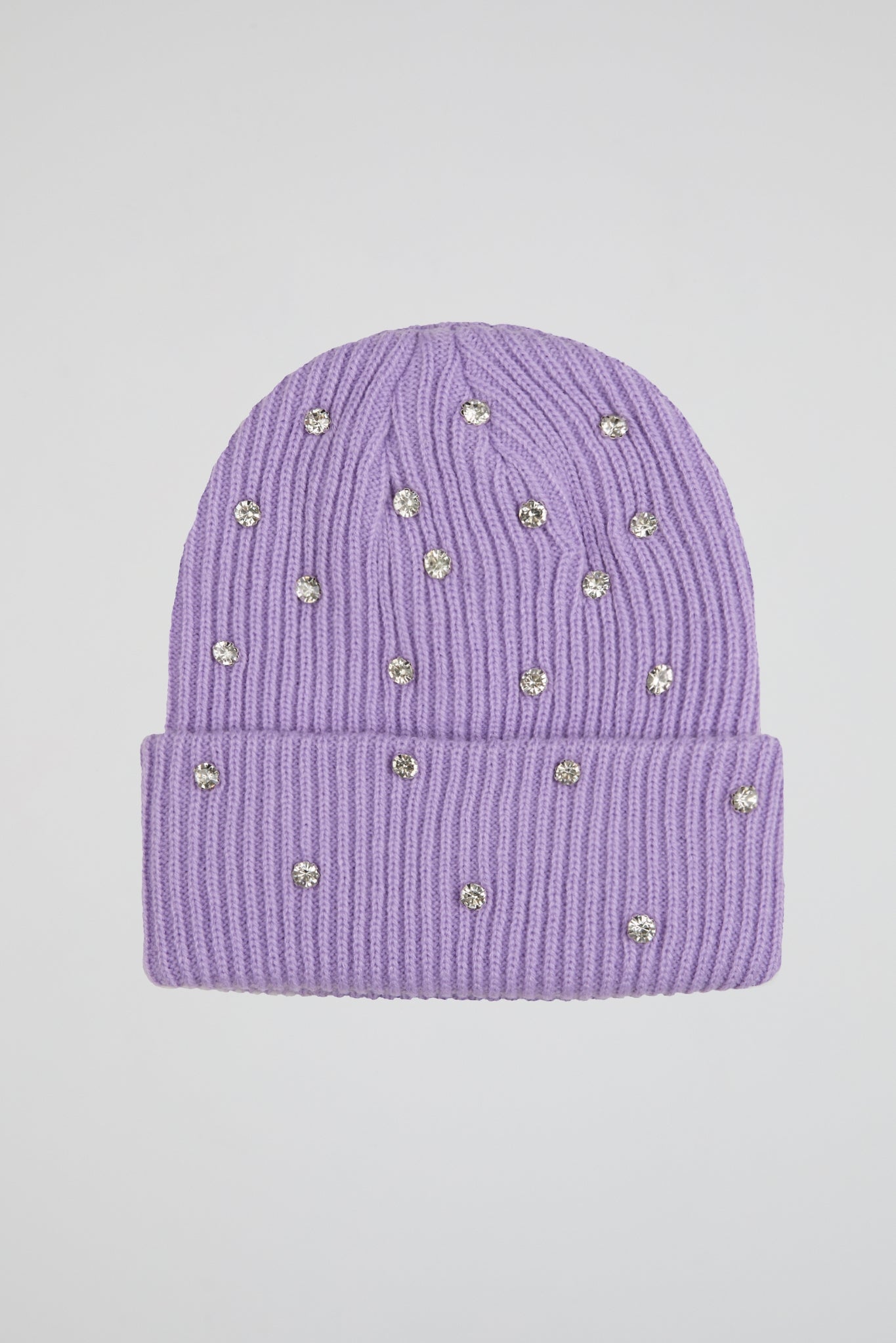 Rhinestone light purple lined beanie