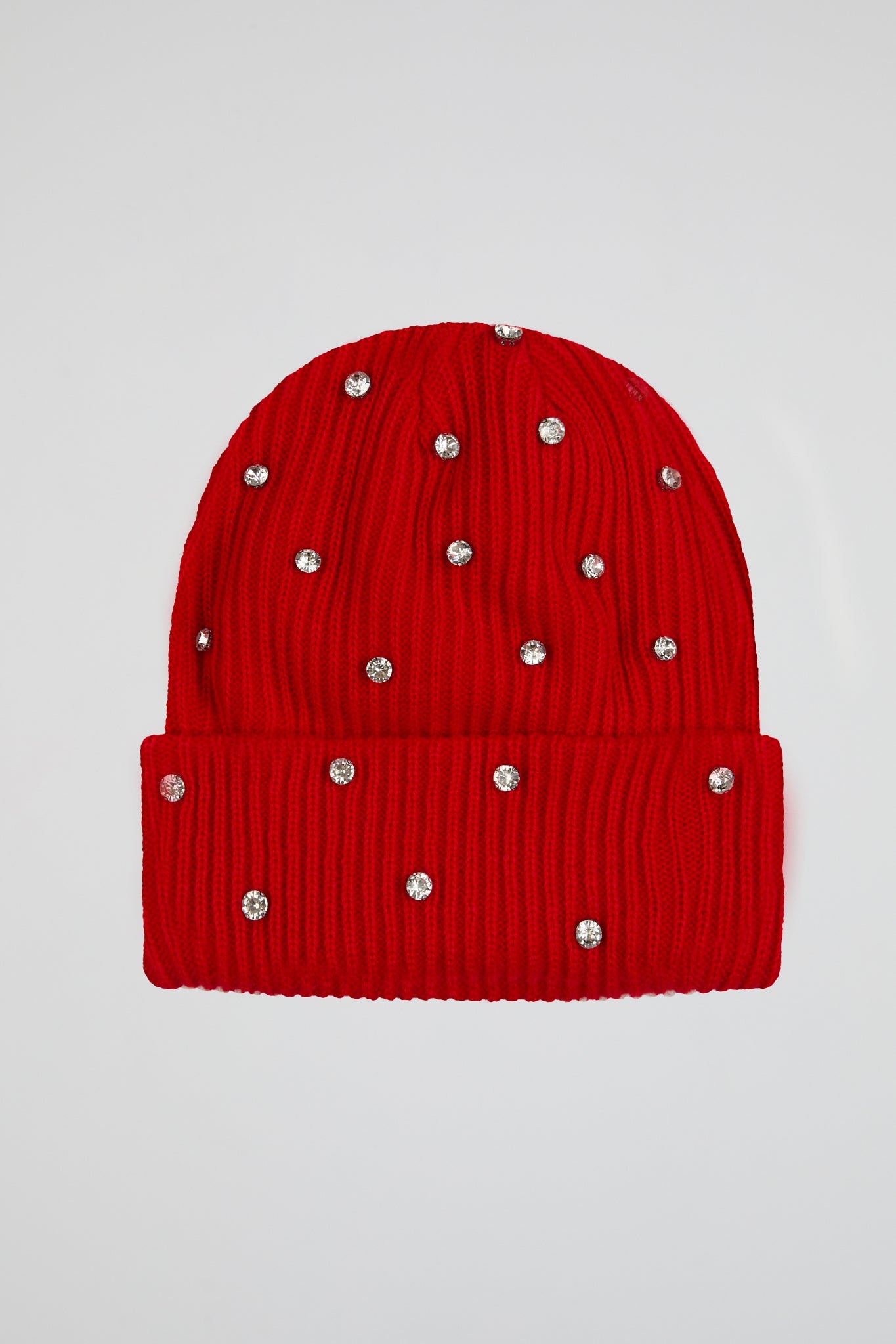 Rhinestone red lined beanie