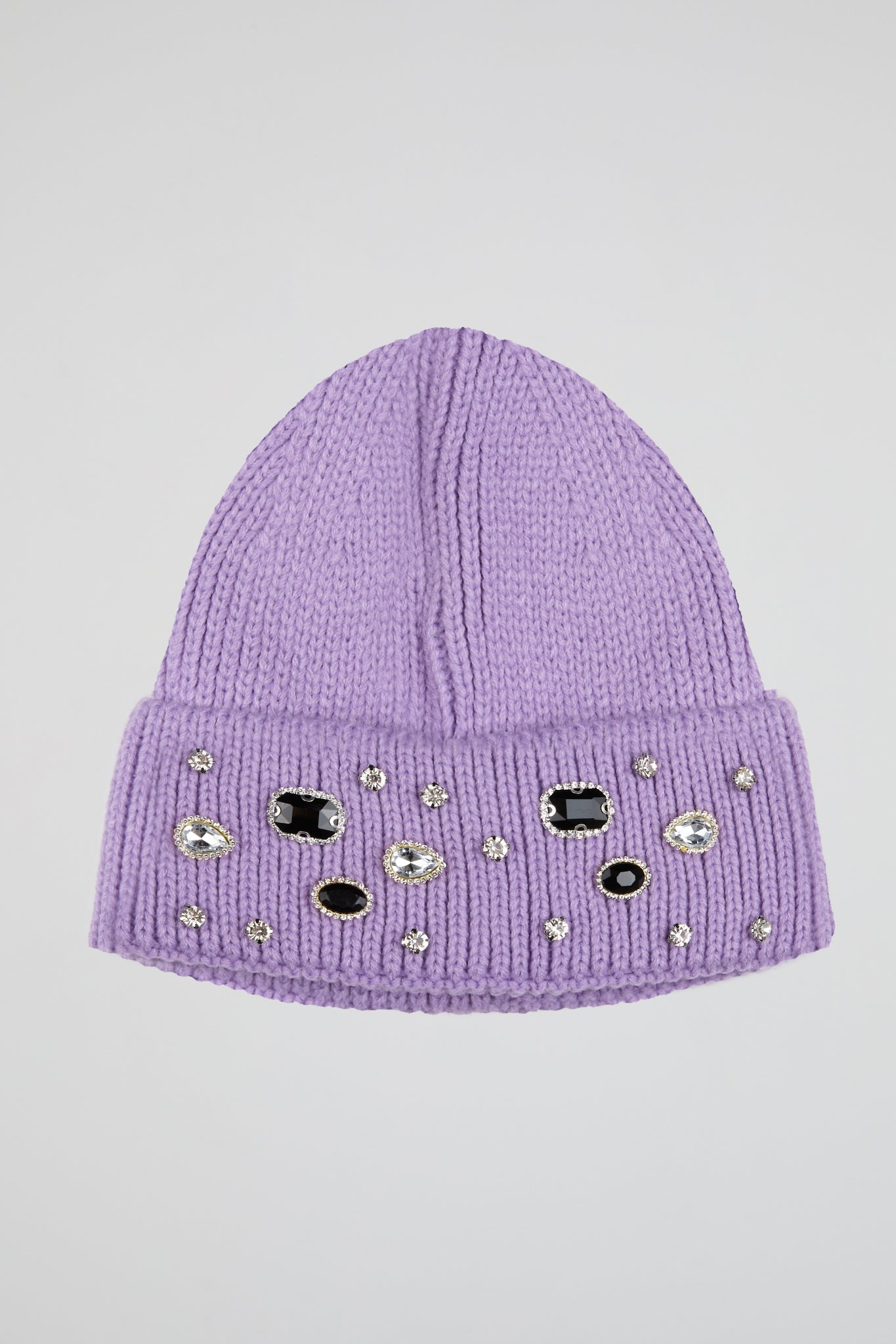 Ribbed Knit Pearls Purple Beanie