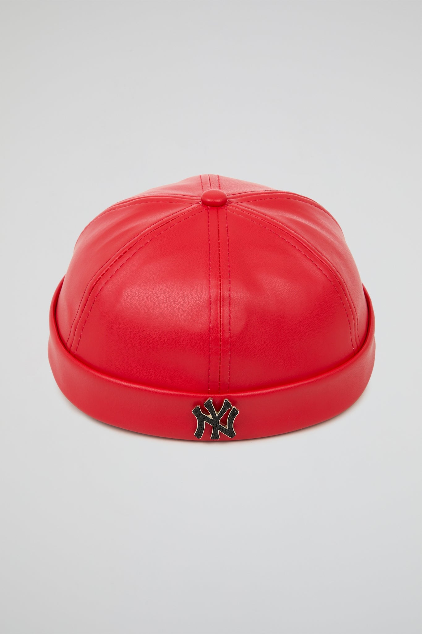 Docker Hat NY Red PU Leather