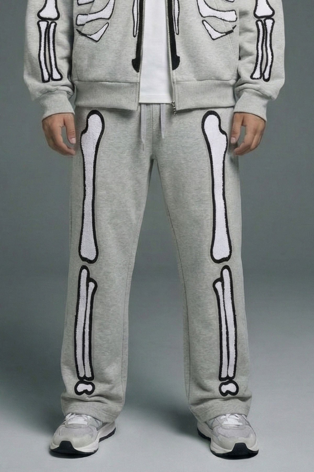 BHYPE GREY & WHITE SKELETON CHENILLE SWEATPANTS