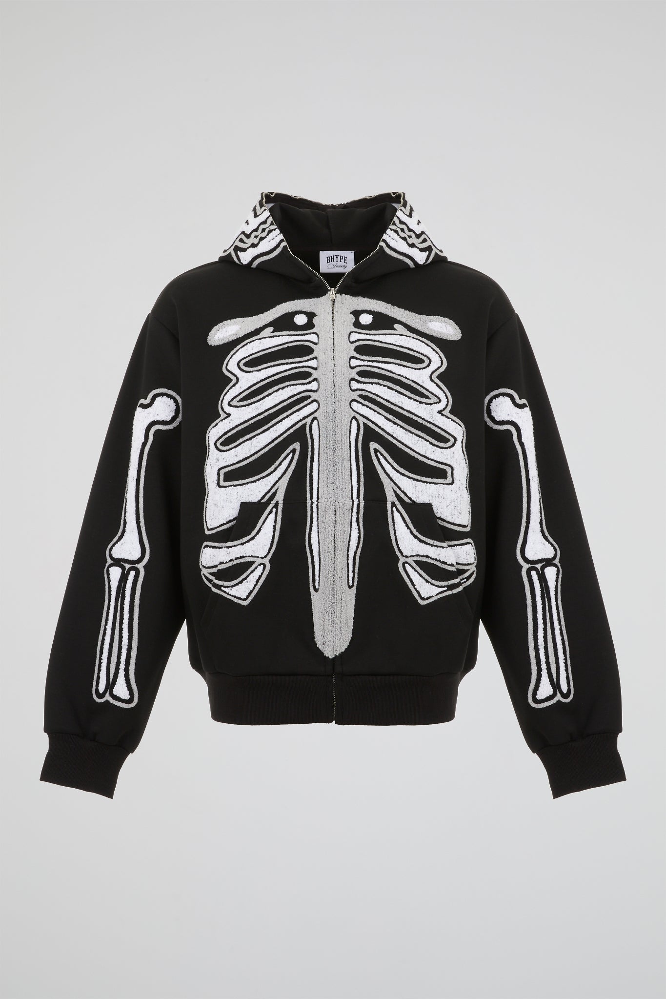 BHYPE BLACK & WHITE SKELETON CHENILLE ZIP HOODIE
