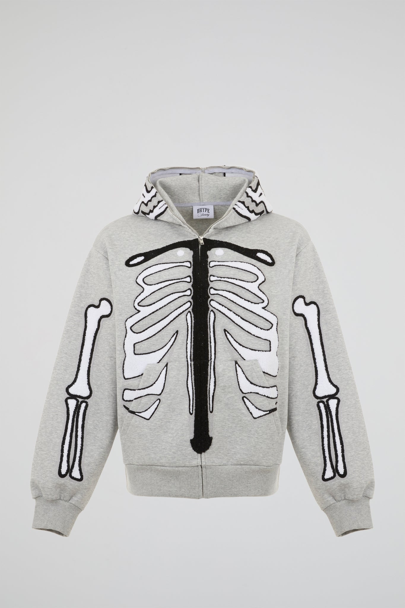 BHYPE GREY & WHITE SKELETON CHENILLE ZIP HOODIE