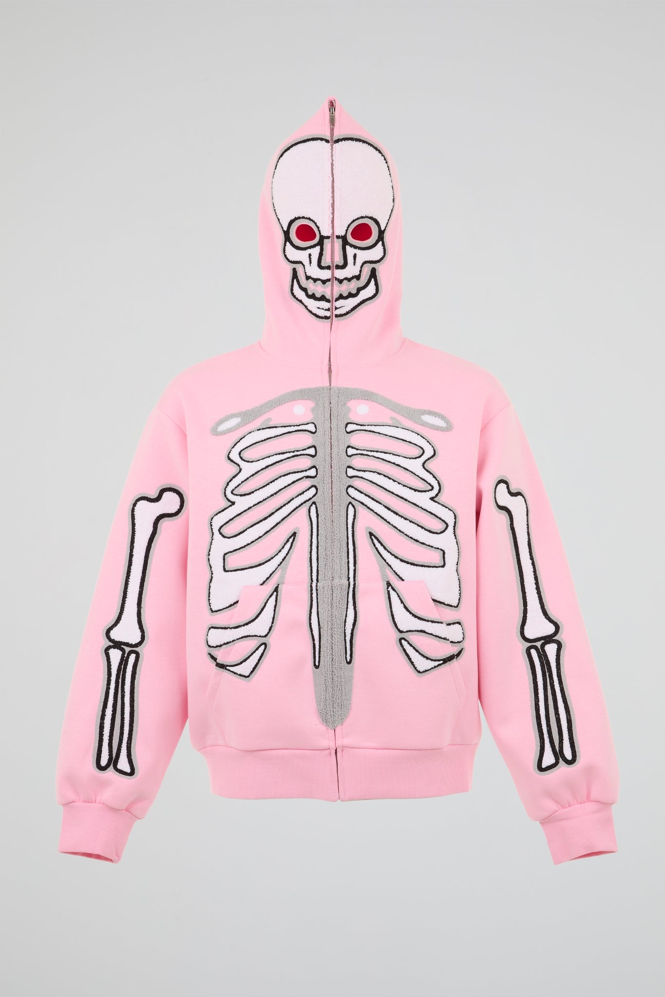 BHYPE PINK & WHITE SKELETON CHENILLE ZIP HOODIE
