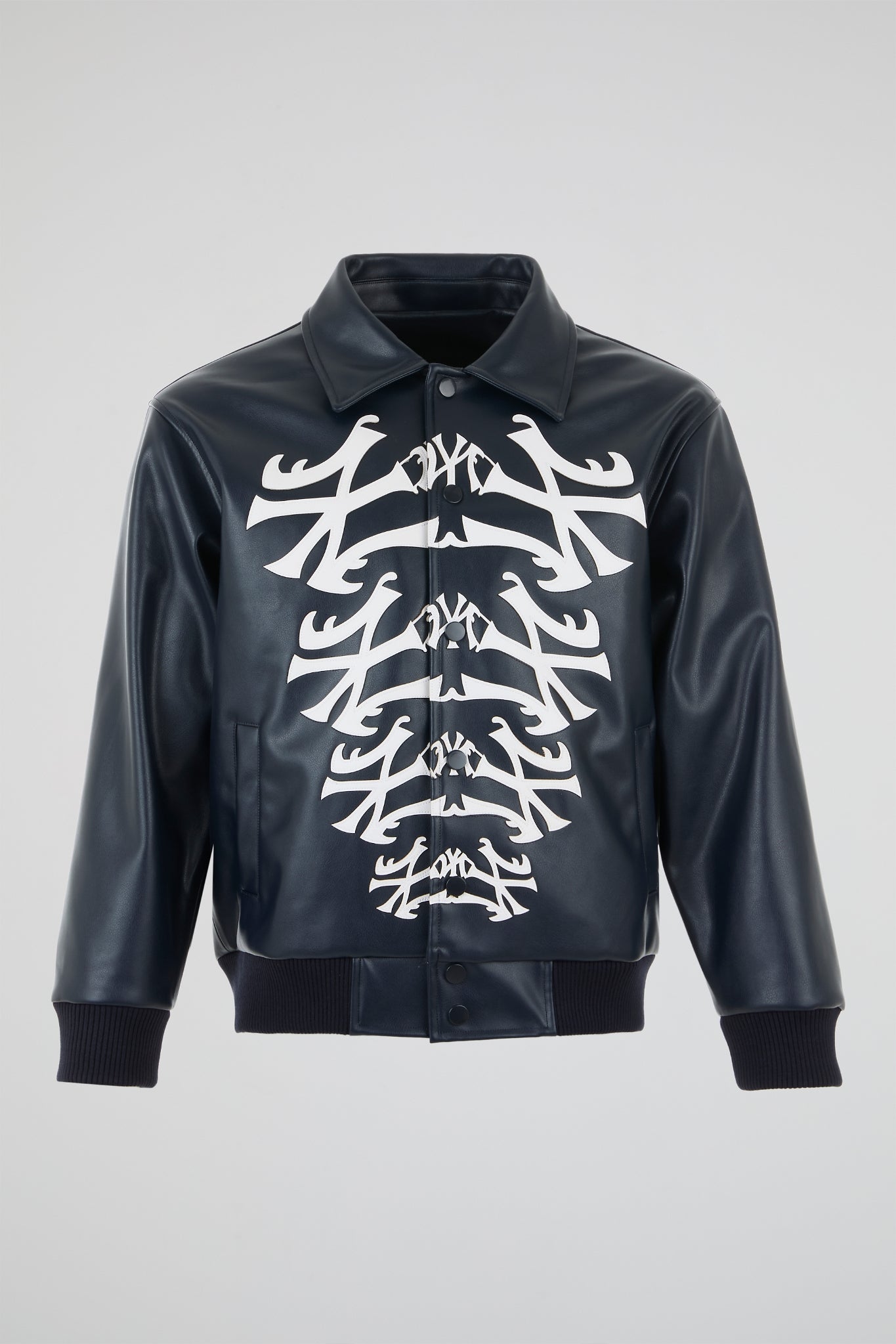 BHYPE NAVY BLUE SKELETON NY RIB CAGE LEATHER JACKET