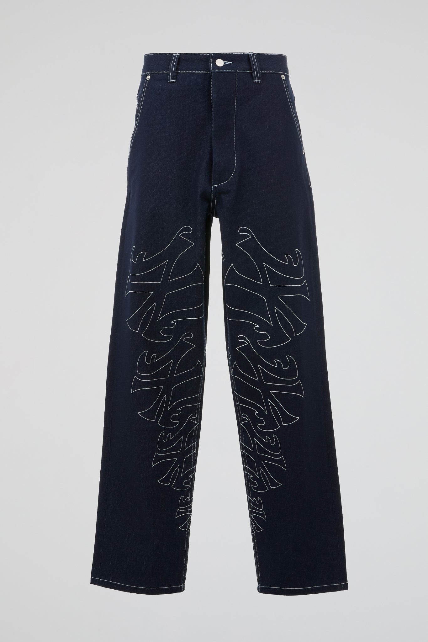 BHYPE RAW DENIM SKELETON OUTLINE NY LOGO PANTS