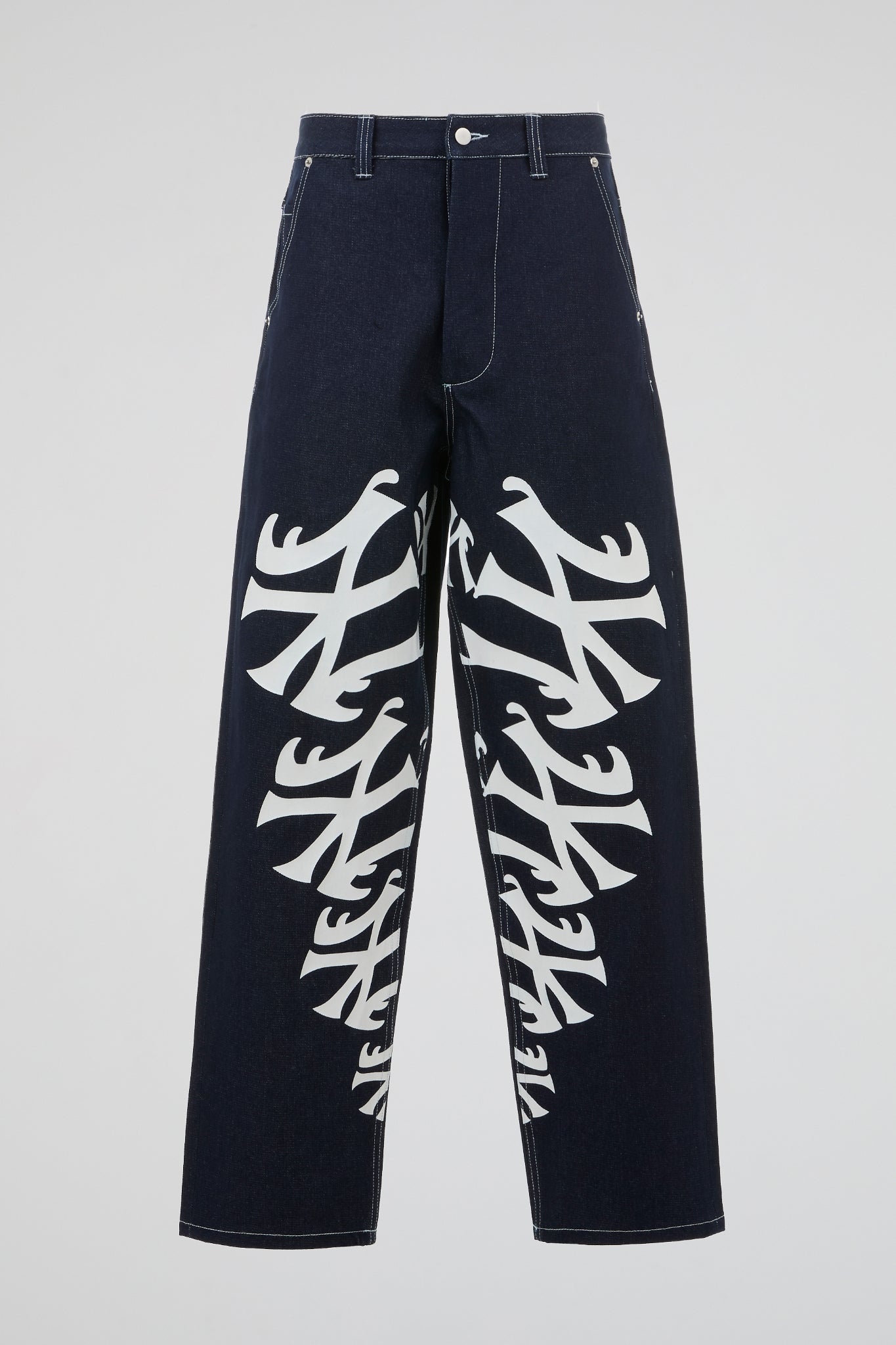 BHYPE RAW DENIM SKELETON WHITE NY LOGO PANTS