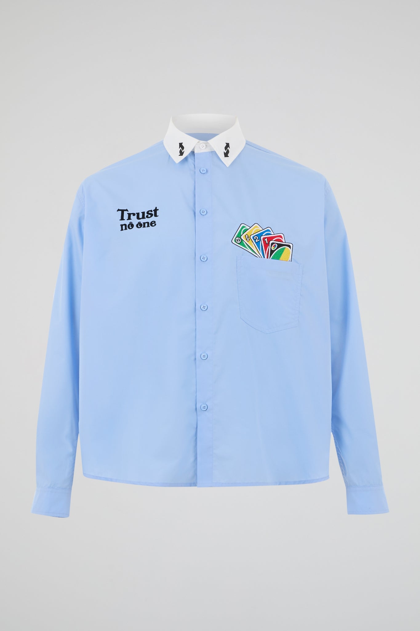 BHYPE x UNO® Trust No One Blue Embroidered Shirt