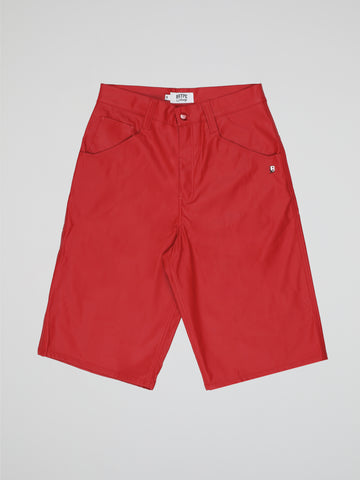 BHYPE SOCIETY RED BAGGY LEATHER SHORTS