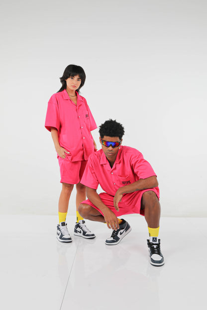 BHYPE SOCIETY FUCSHIA PINK MESH SHORT & SHIRT SET