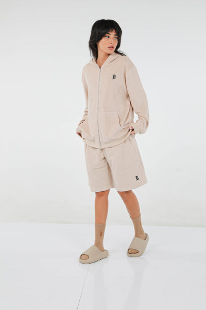 BHYPE SOCIETY BEIGE SOFT TOWELLING ZIPPED HOODIE