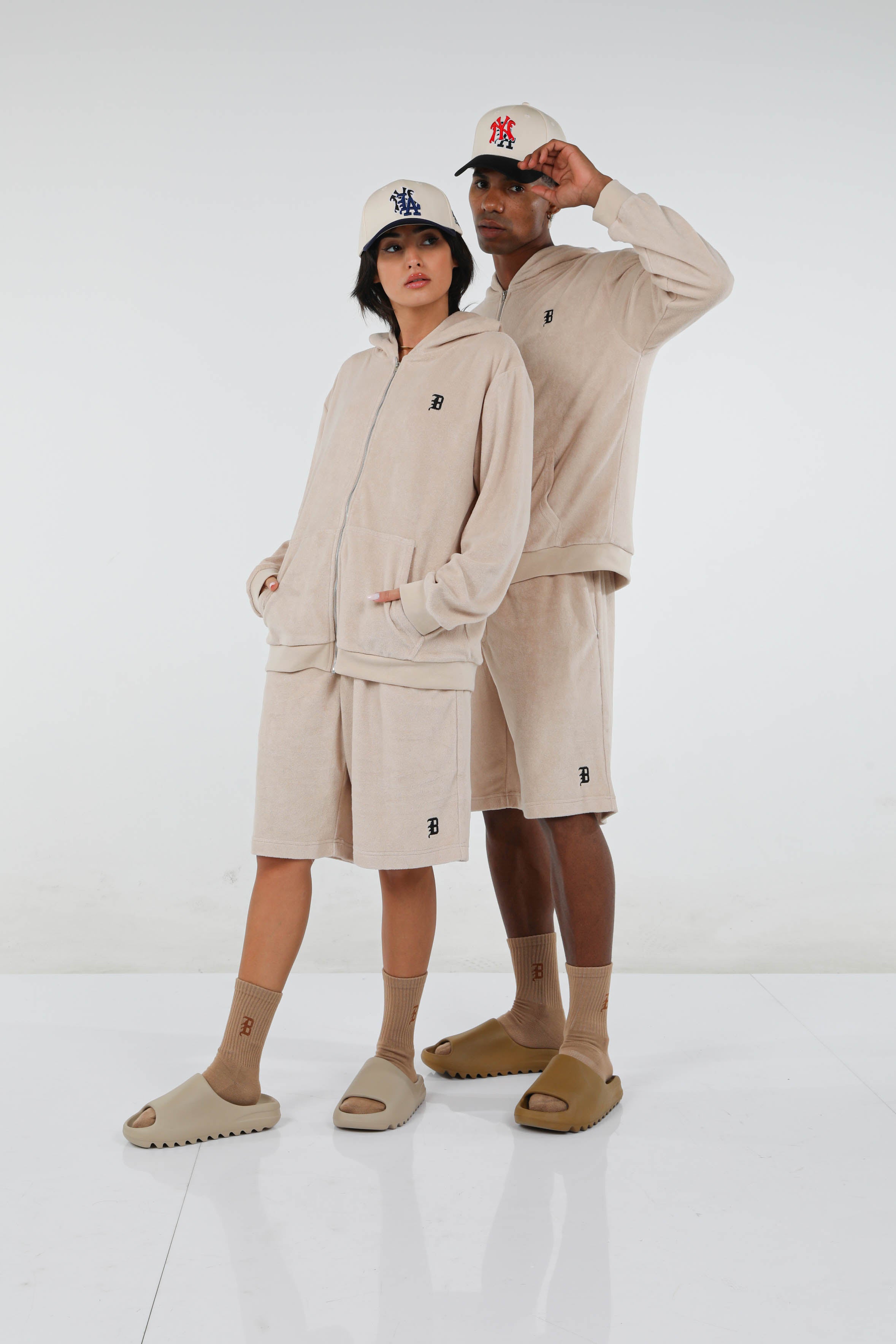 BHYPE SOCIETY BEIGE SOFT TOWELLING ZIPPED HOODIE