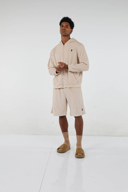 BHYPE SOCIETY BEIGE SOFT TOWELLING ZIPPED HOODIE