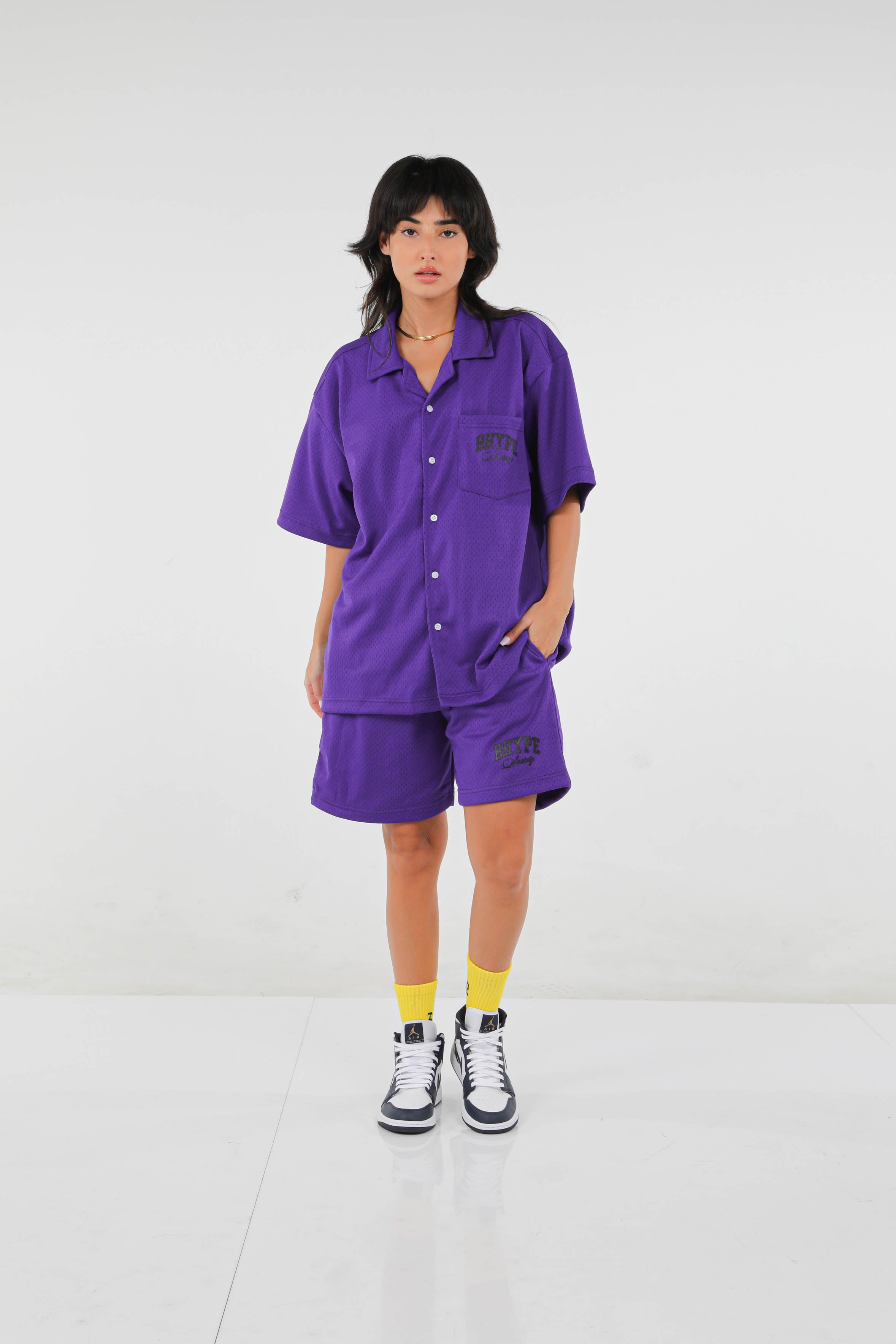 BHYPE SOCIETY PURPLE MESH SHORT & SHIRT SET