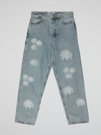 BHYPE SOCIETY LIGHT BLUE DENIM JEANS - PALM LOGOS