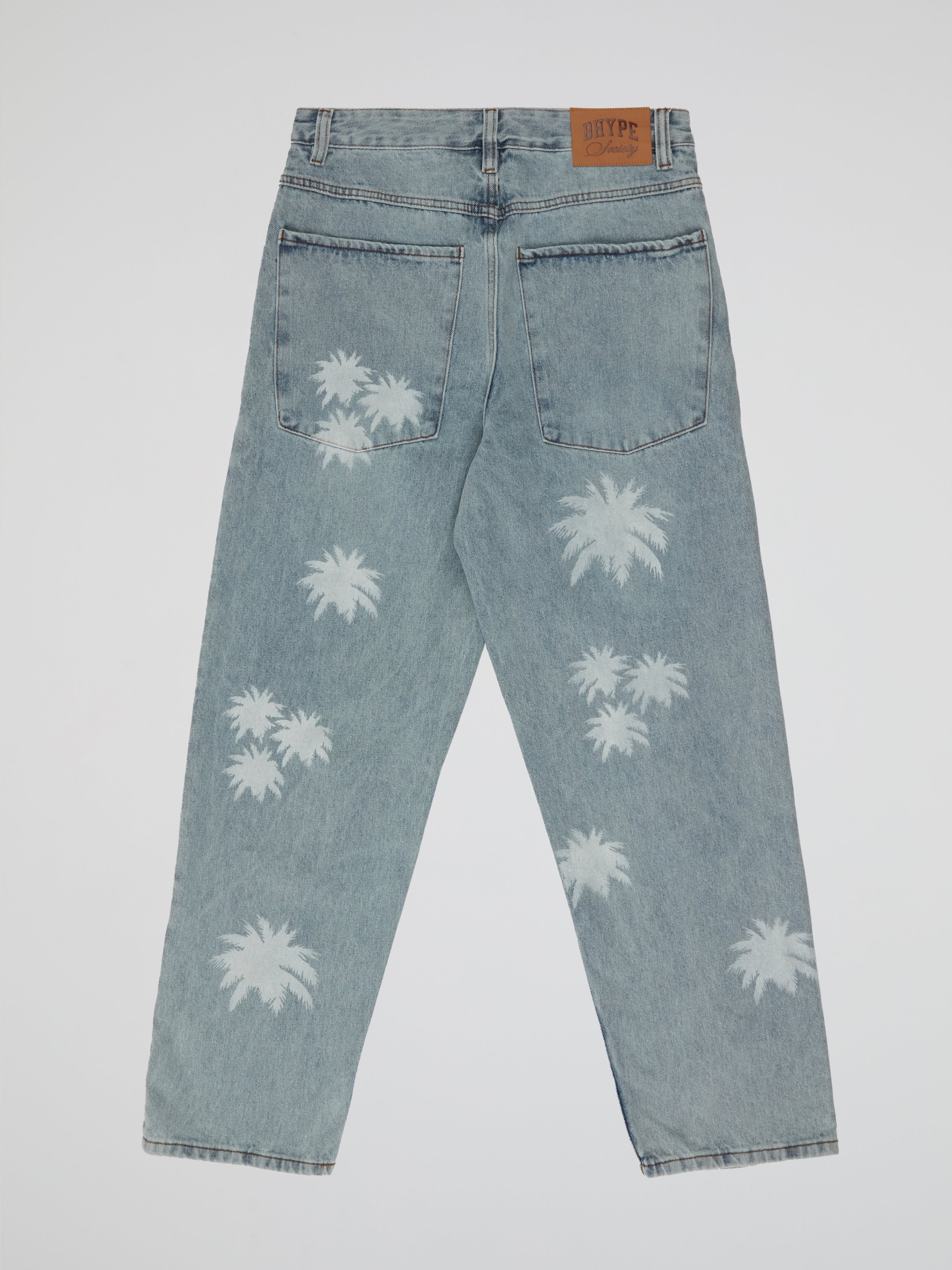 BHYPE SOCIETY LIGHT BLUE DENIM JEANS - PALM LOGOS