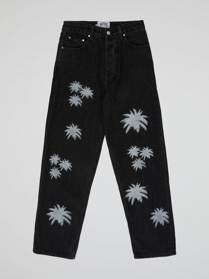 BHYPE SOCIETY BLACK DENIM JEANS - PALM LOGOS