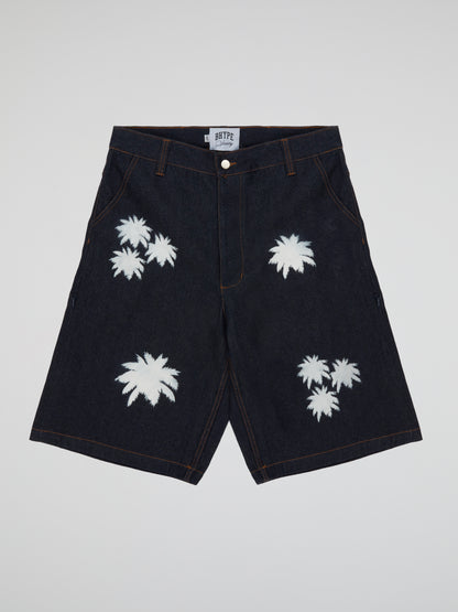 BHYPE SOCIETY RAW BLUE DENIM SHORTS - PALMS LOGO