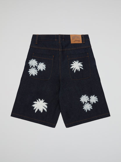 BHYPE SOCIETY RAW BLUE DENIM SHORTS - PALMS LOGO