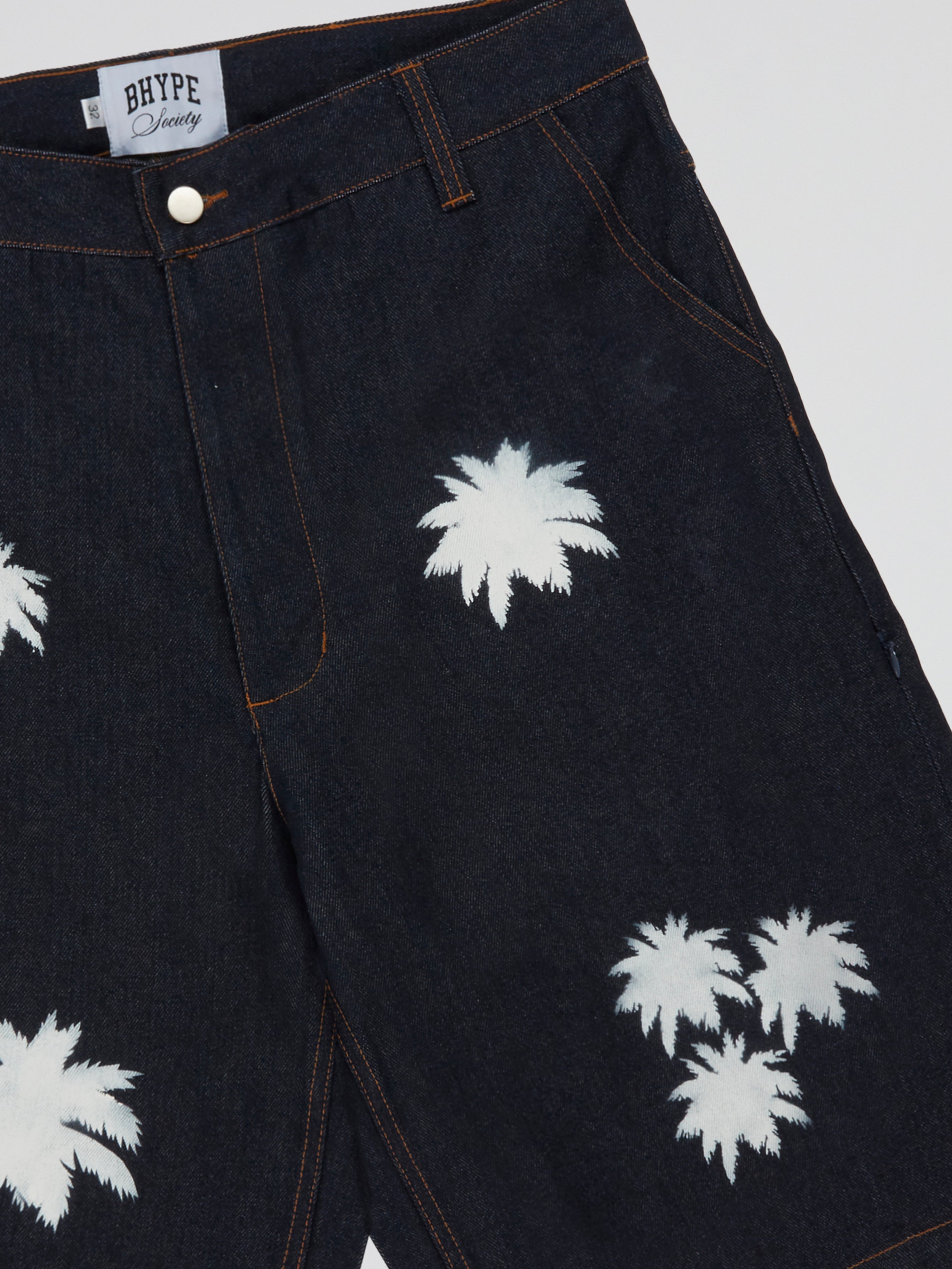 BHYPE SOCIETY BLACK DENIM SHORTS - PALMS LOGO