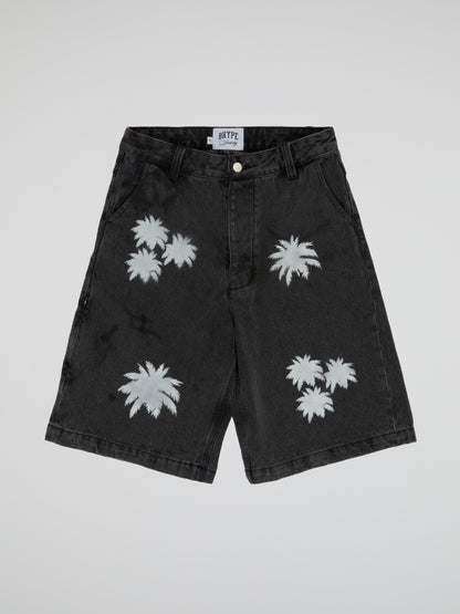 BHYPE SOCIETY BLACK DENIM SHORTS - PALMS LOGO