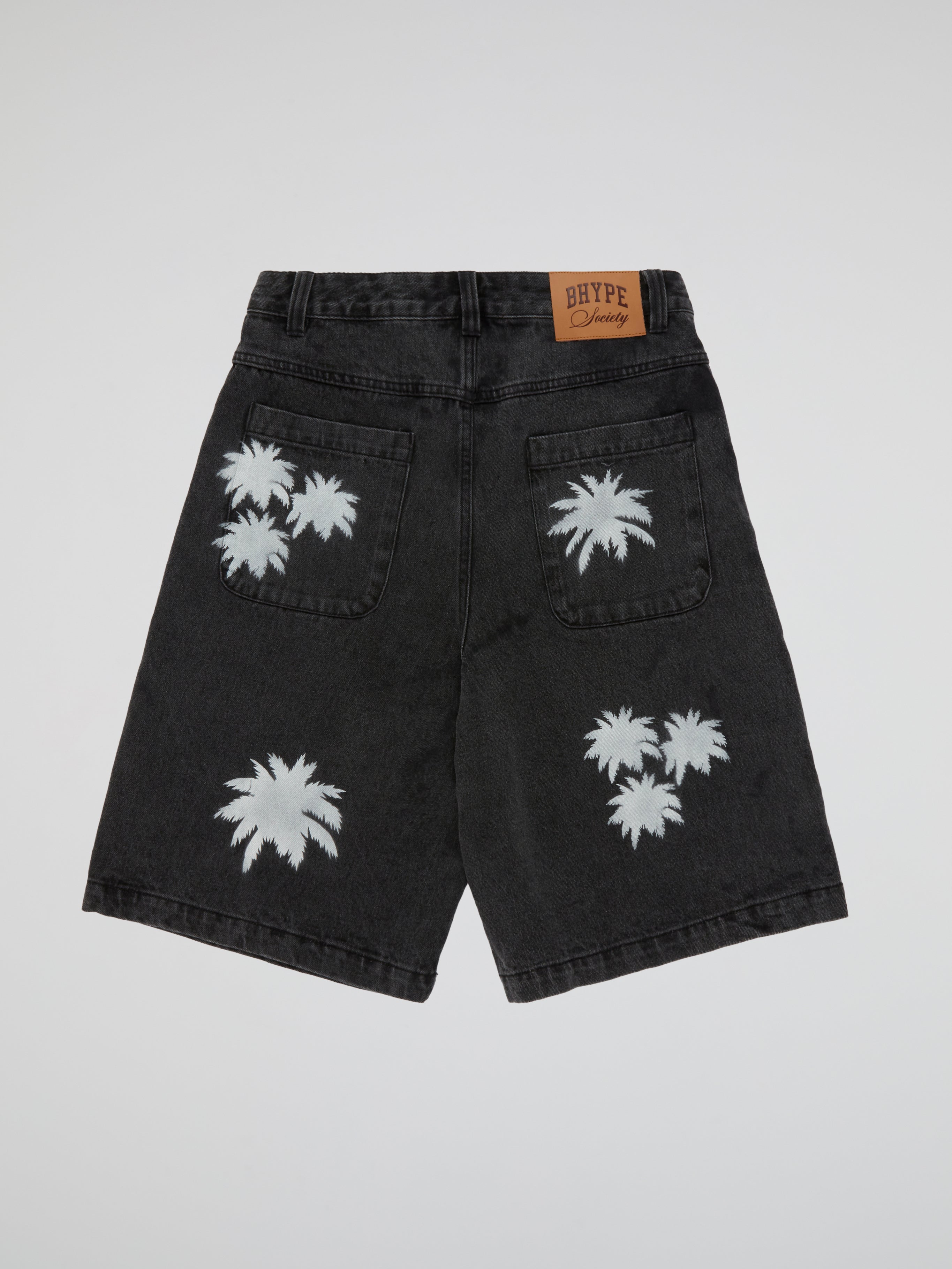 BHYPE SOCIETY BLACK DENIM SHORTS - PALMS LOGO