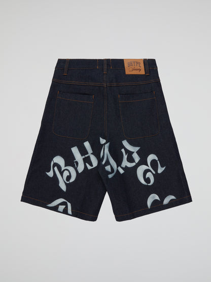 BHYPE SOCIETY RAW BLUE DENIM SHORTS - REVERSE LOGO