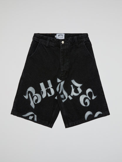 BHYPE SOCIETY BLACK DENIM SHORTS - REVERSE LOGO