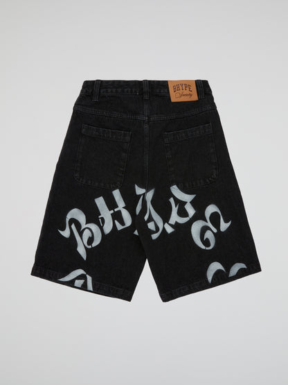 BHYPE SOCIETY BLACK DENIM SHORTS - REVERSE LOGO