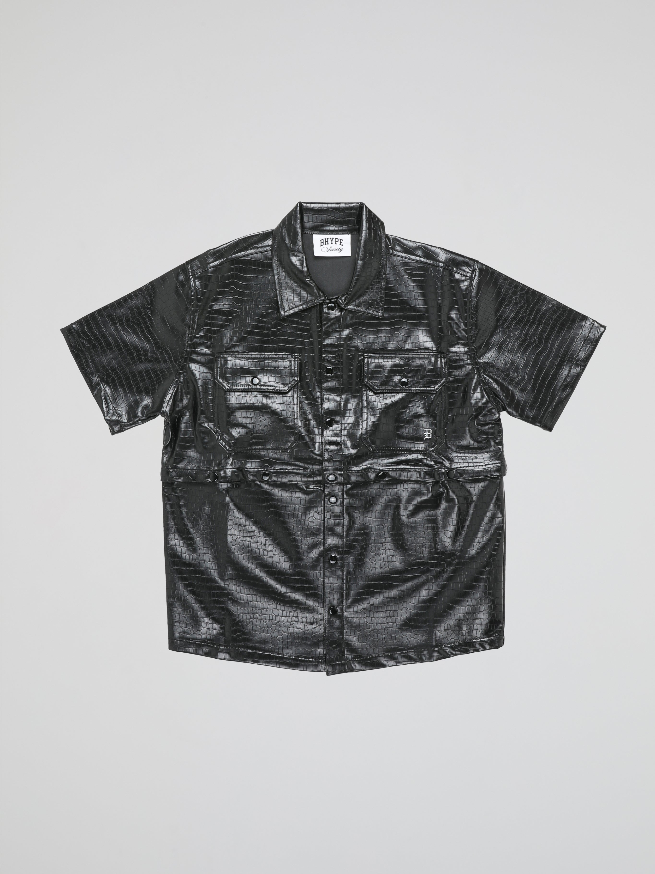 BHYPE BLACK CROCO LEATHER DETACHABLE SHIRT