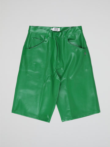 BHYPE SOCIETY GREEN BAGGY LEATHER SHORTS